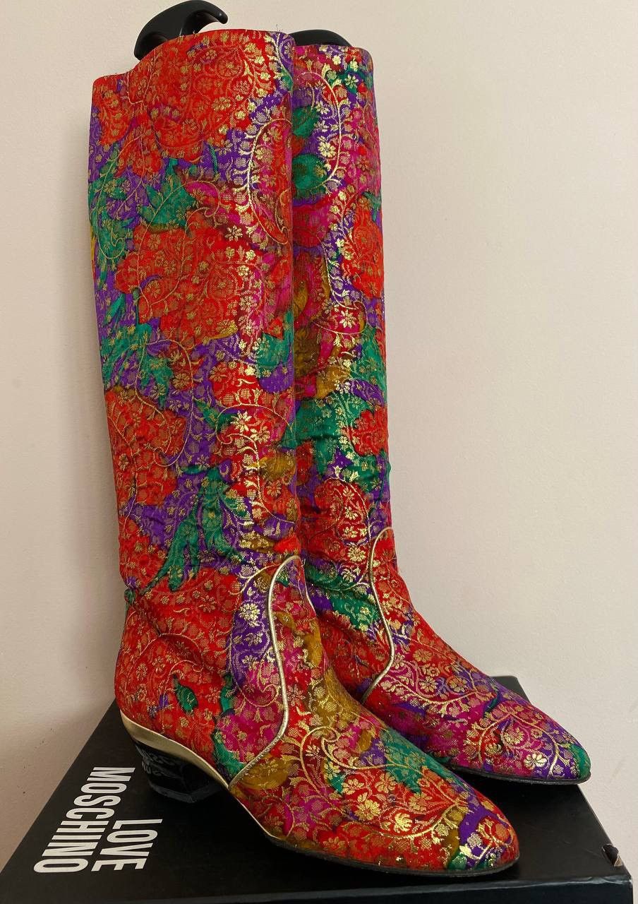 Escada 1980s Escada Red Purple and Green Gold Lamé Brocade Boots Size US 8 / IT 38 - 1 Thumbnail