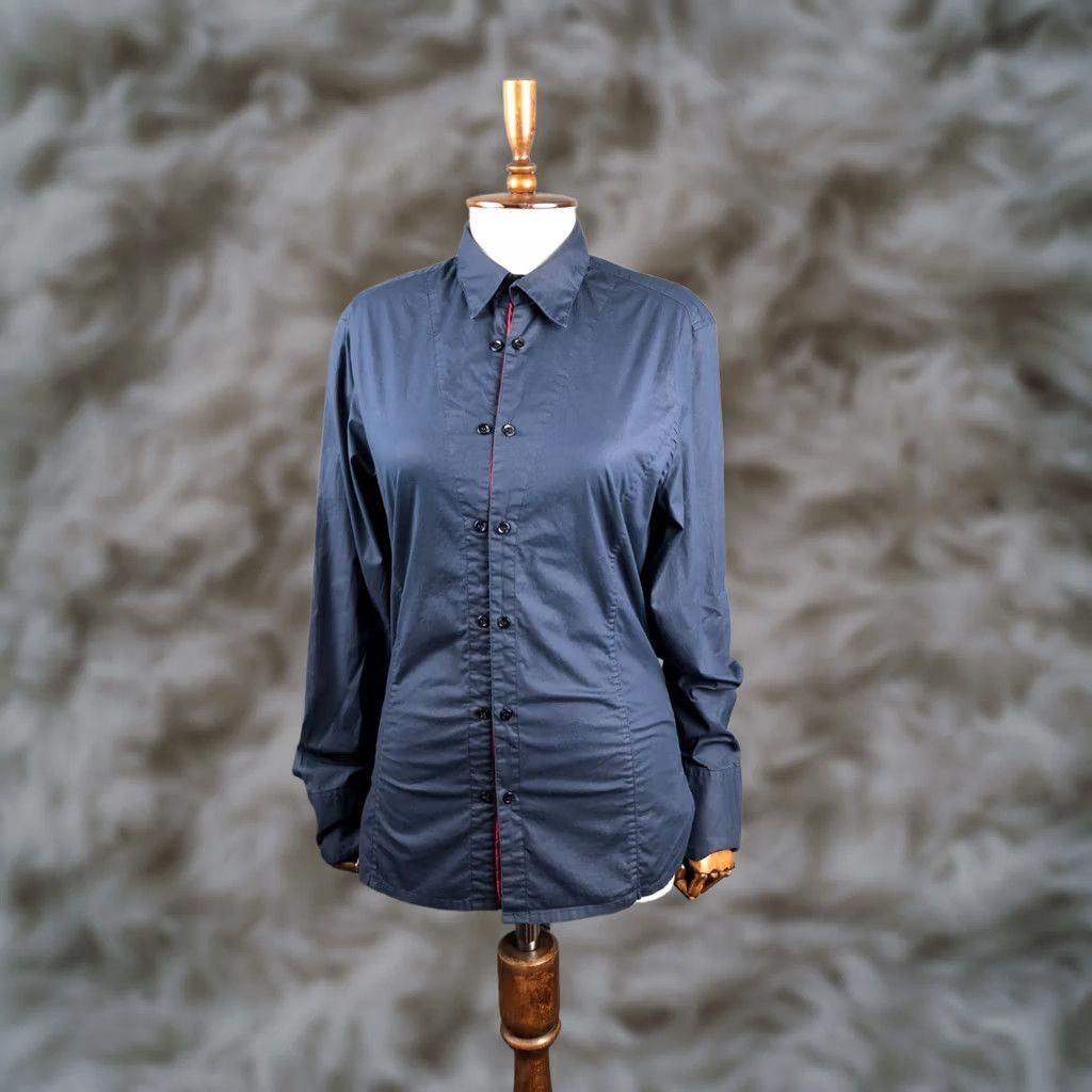 Vintage Bikkembergs Blouse Shirt Cotton Dark Blue Women Size S Size S / US 4 / IT 40 - 1 Thumbnail