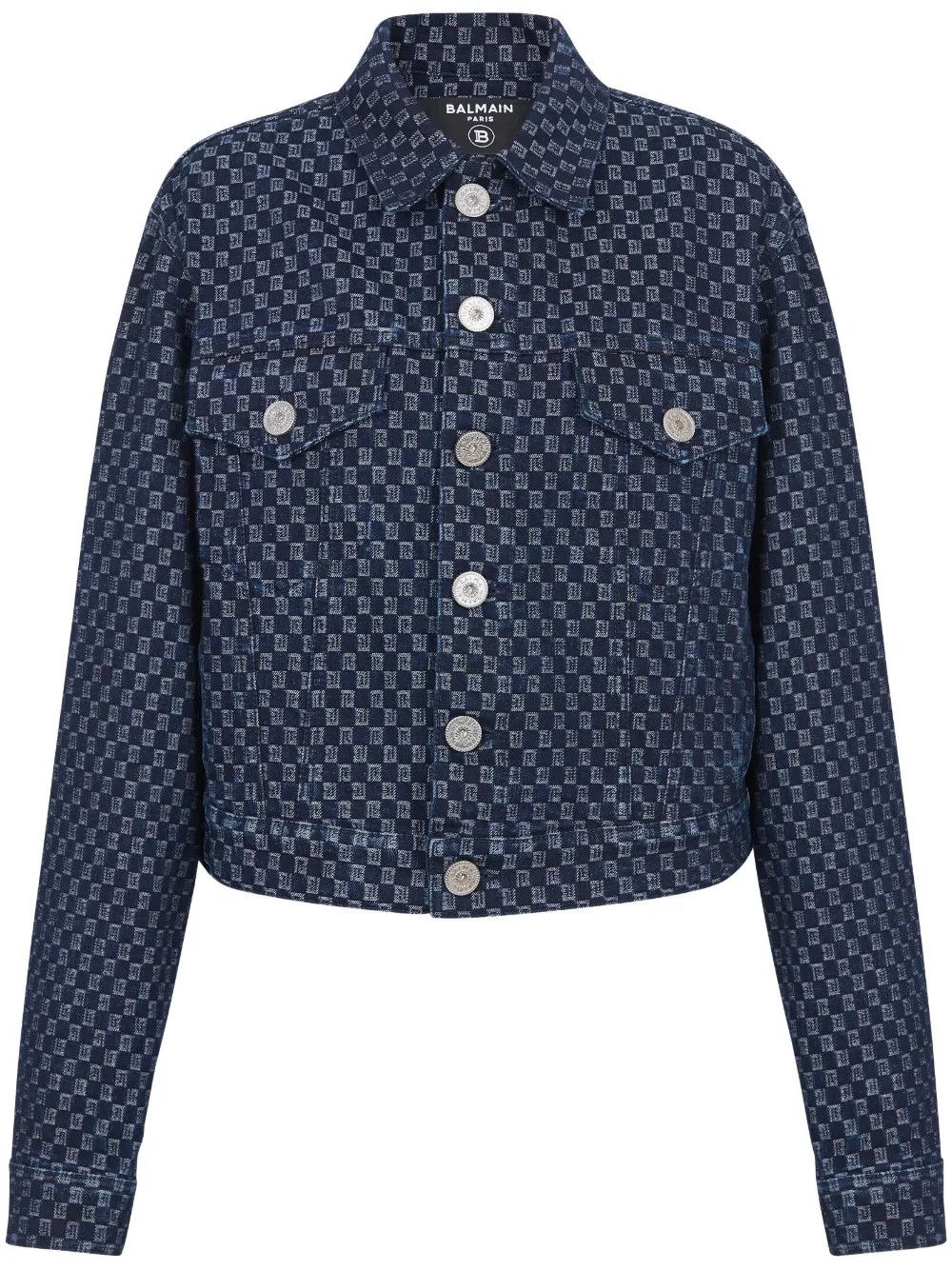 Balmain o1s1wg110526 Monogram-Print Denim Jacket in Blue Size L / US 10 / IT 46 - 1 Thumbnail