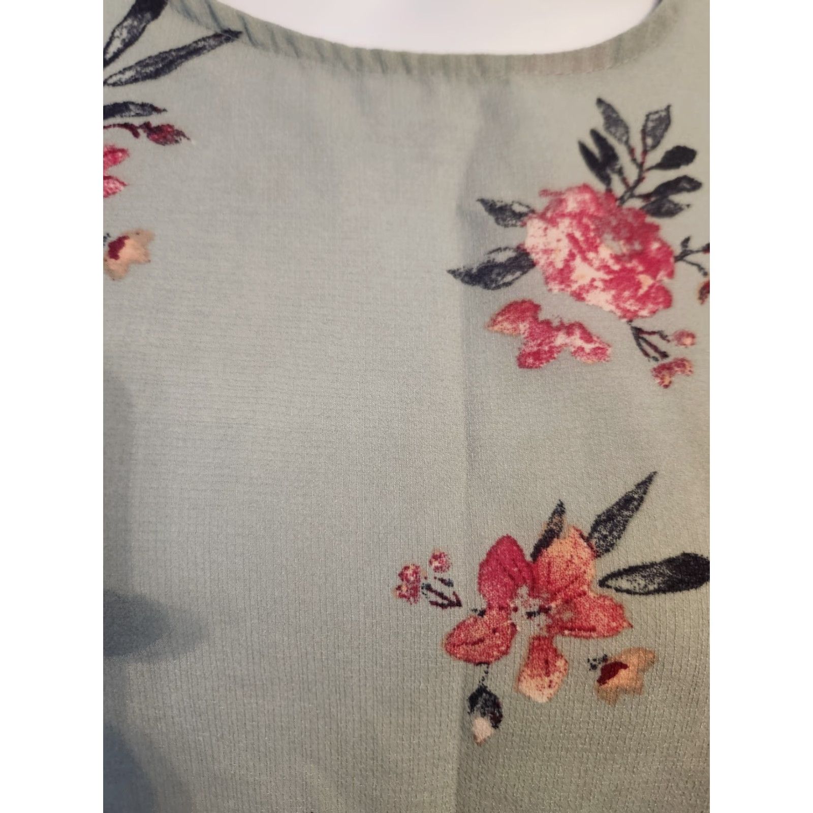 Vintage Xhilaration Blouse Womens 2X Green Floral Scoop Neck Cold Shoulder Boho Top Size XXL / US 16-18 / IT 52-54 - 2 Thumbnail