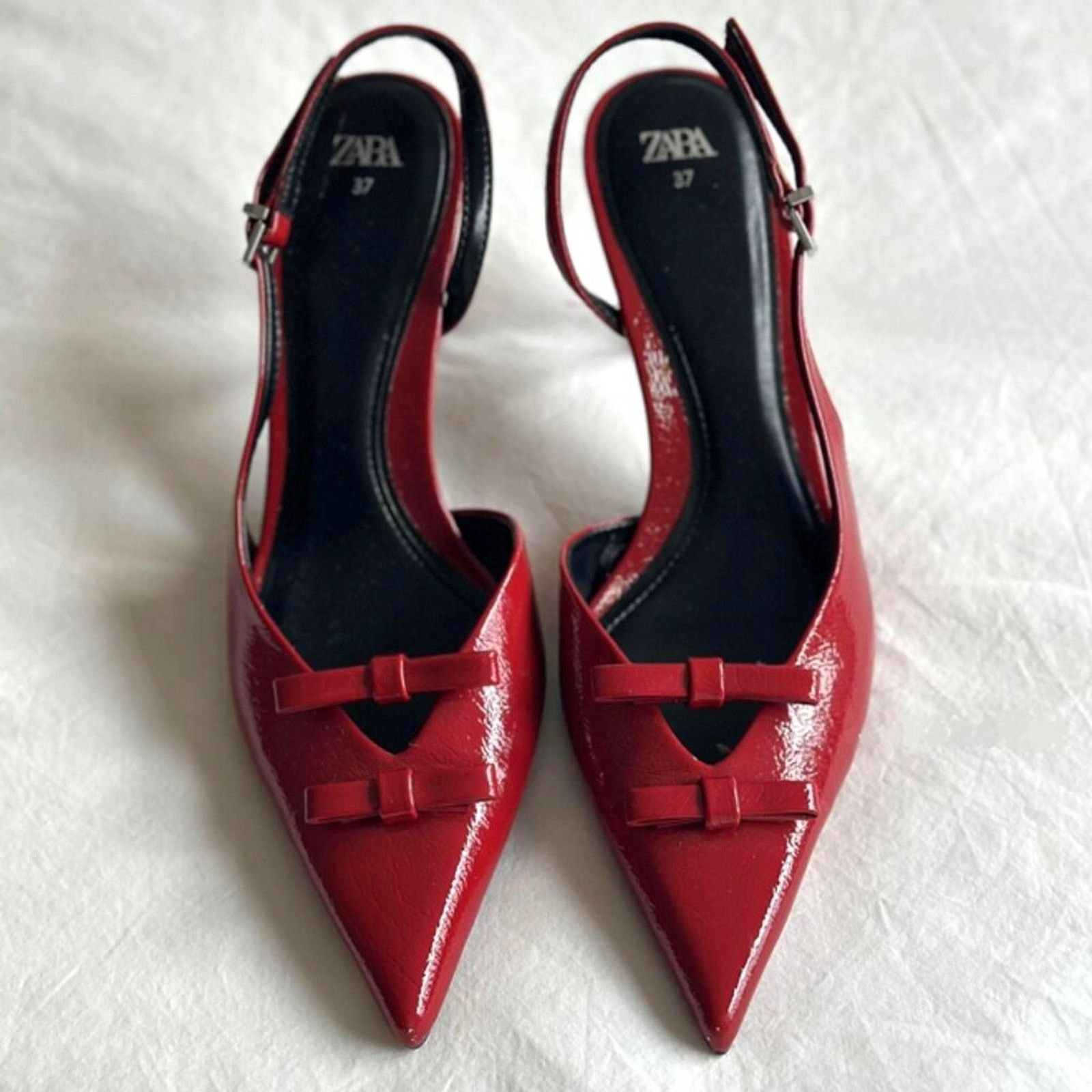 Zara Zara Red Bow Slingback Heels Pointed Toe NWT Size US 9 / IT 39 - 10 Thumbnail