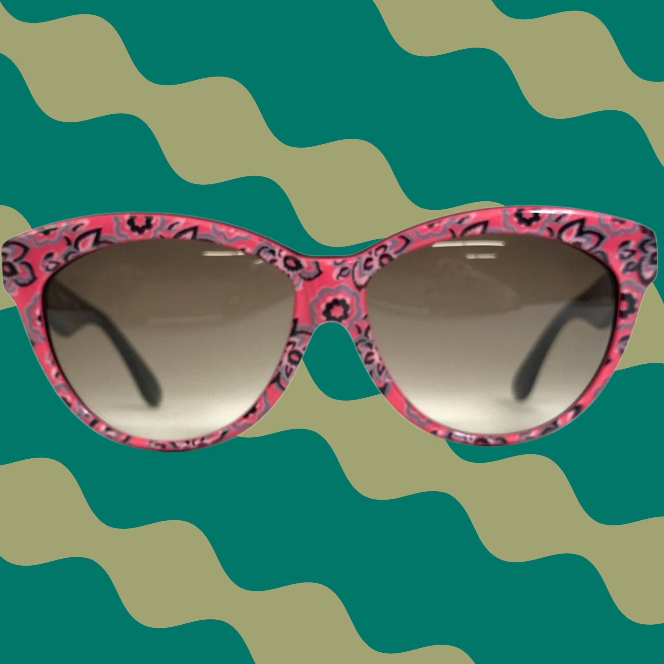 VINTAGE Emilio Pucci Sunglasses Cat Eye Black Pink Floral  display picture 1