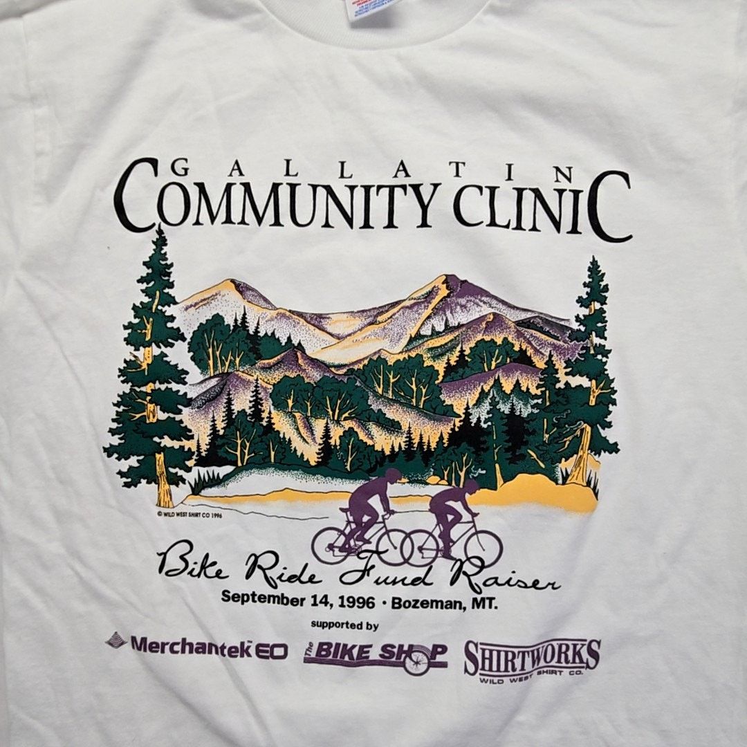 Jerzees Vintage Gallatin Community Clinic Small Bike Ride White Tee Size US S / EU 44-46 / 1 - 2 Thumbnail