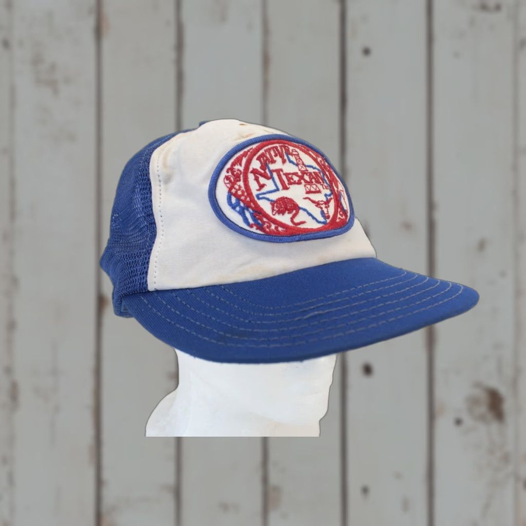 Native VINTAGE Native Texan Trucker Hat Adult Adjustable Blue Trucker Hat USA 80s 90s Armadillo Bull Horns Red White Blue Texas Mens Womens Boys Girls Size ONE SIZE - 1 Thumbnail