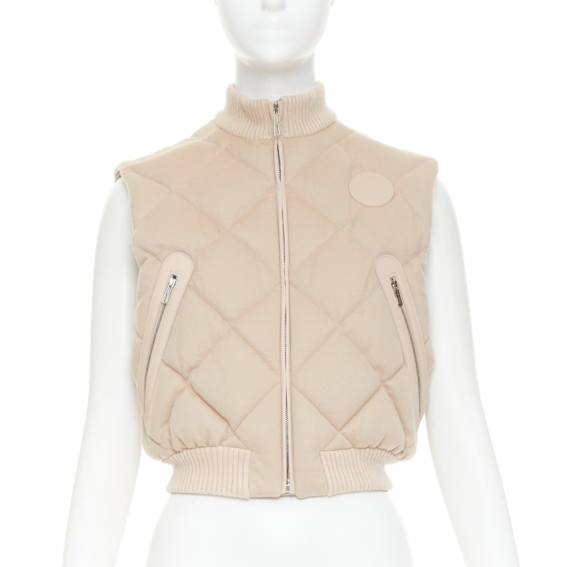 Hermes HERMES beige quilted waterproof 100% cashmere lambskin trim down puffer vest FR34 XXS Size XS / US 0-2 / IT 36-38 - 1 Thumbnail