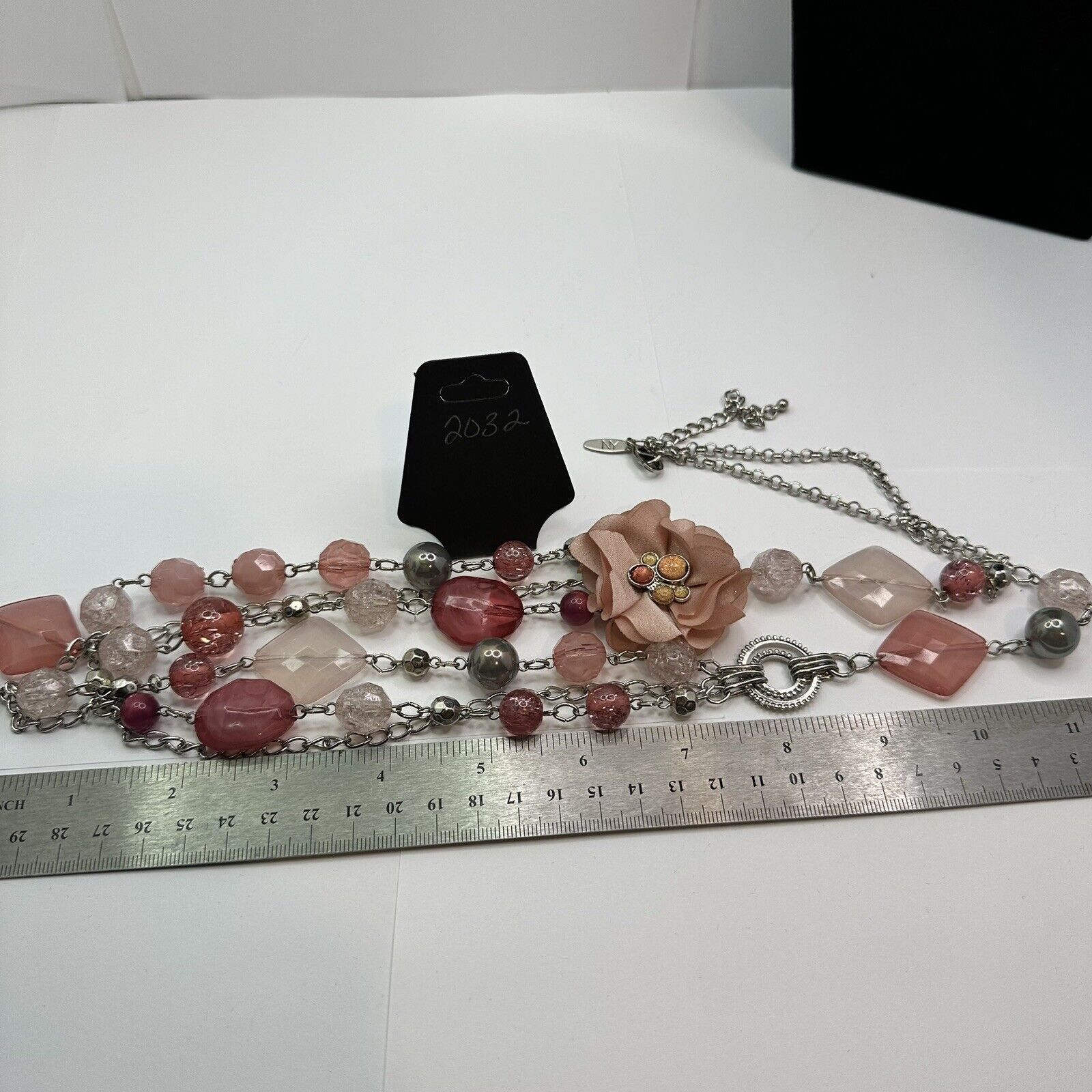 Other NY Pink Dangle Necklace 30" Beads Link Chain Flower AB Beads Size ONE SIZE - 7 Thumbnail