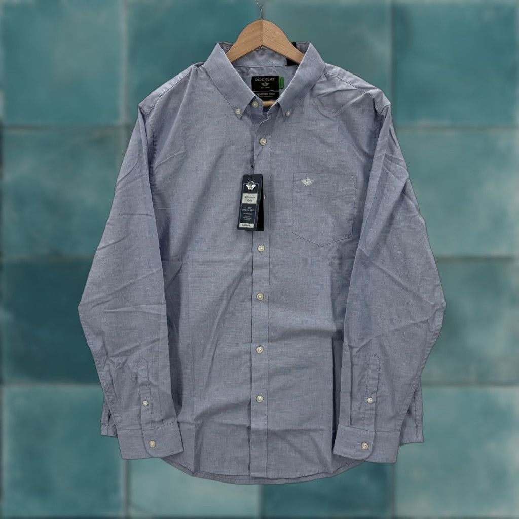 Dockers Dockers Dress Shirt Mens Large Blue Gingham Classic Fit Stain Defender Preppy Size 42R - 1 Thumbnail