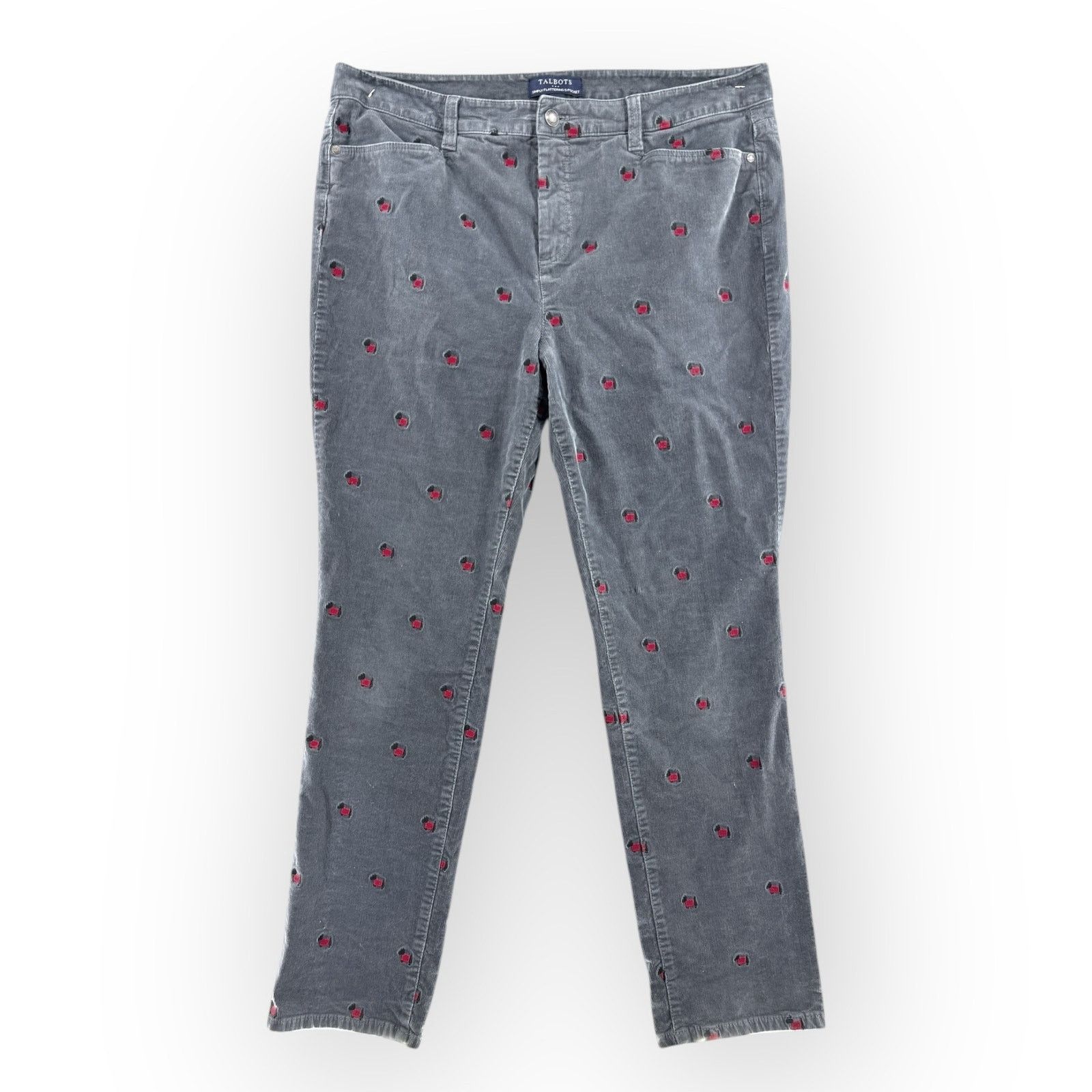 Robert Talbott Talbots Gray Corduroy Scottie Dog Embroidered Pants Women 14 Size 36" / US 14 / IT 50 - 2 Thumbnail