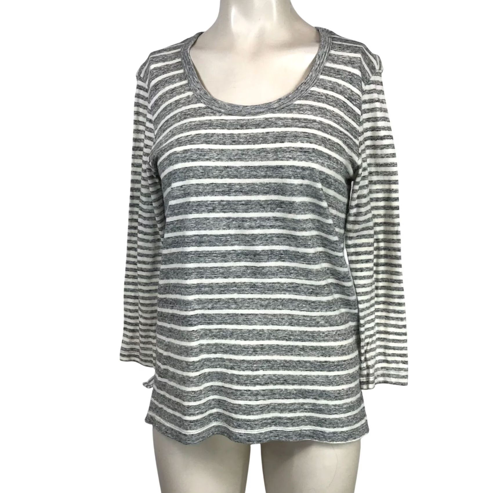 James Perse James Perse Shirt Womens 1 Gray Cream Striped Short Sleeve Round Neck Cotton Size XS / US 0-2 / IT 36-38 - 2 Thumbnail