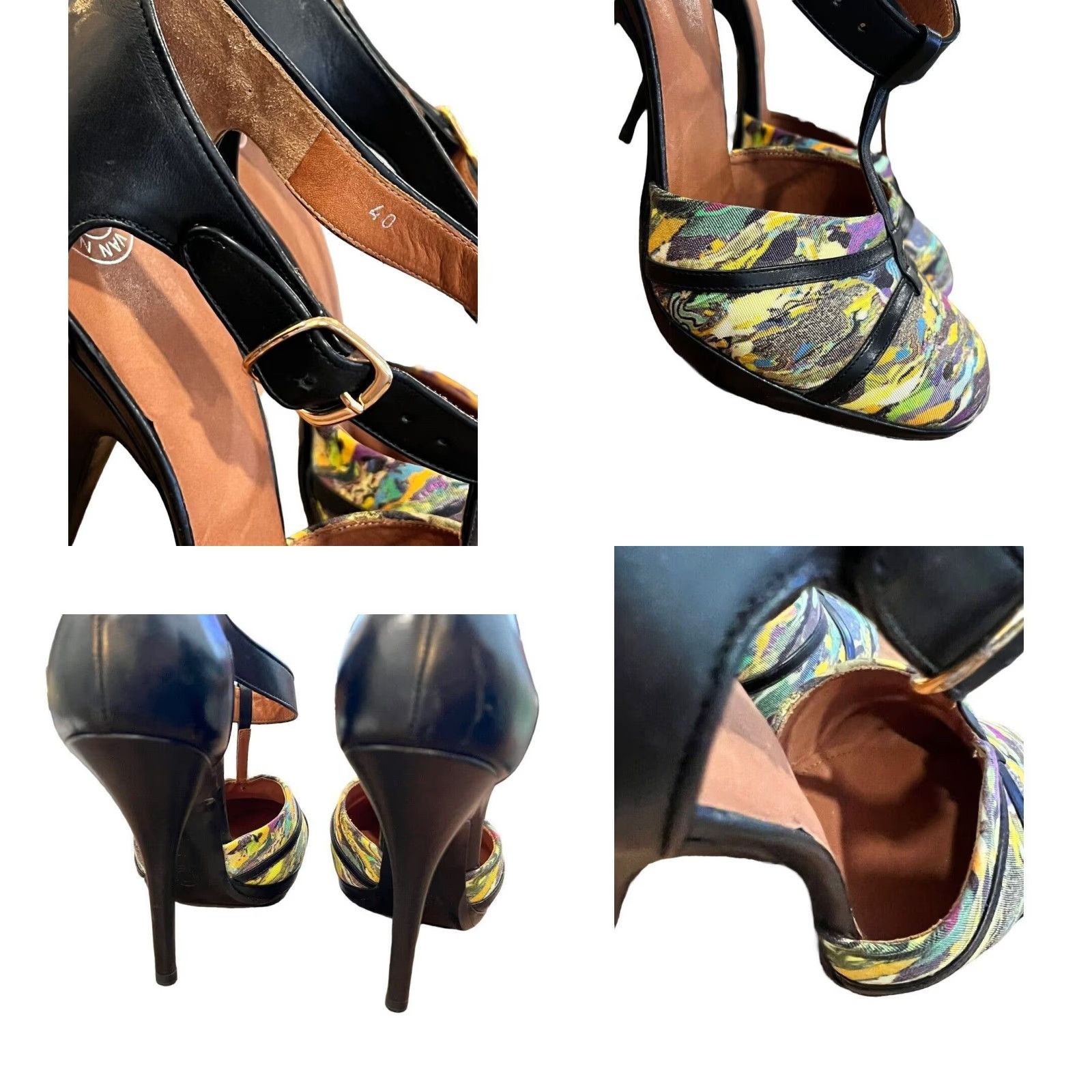 Dries Van Noten DRIES VAN NOTEN Pump Heel Women Multicolor T-Strap Leather Fabric 4.5" Stiletto Buckle Close Toe US 9 EUC GMO Size US 9 / IT 39 - 8 Thumbnail