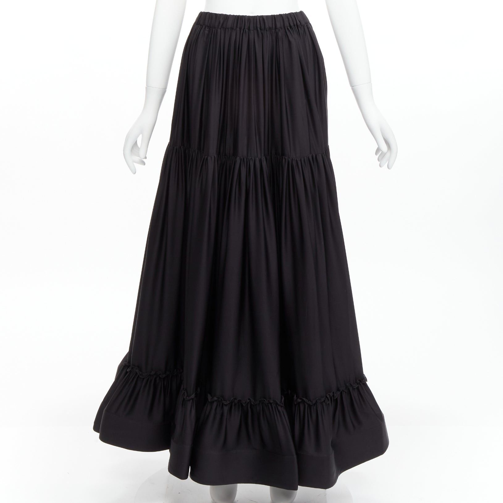 Stella McCartney STELLA MCCARTNEY 100% silk black crin flounce hem tiered midi skirt IT36 XXS Size 25" / US 0 / IT 36 - 1 Thumbnail