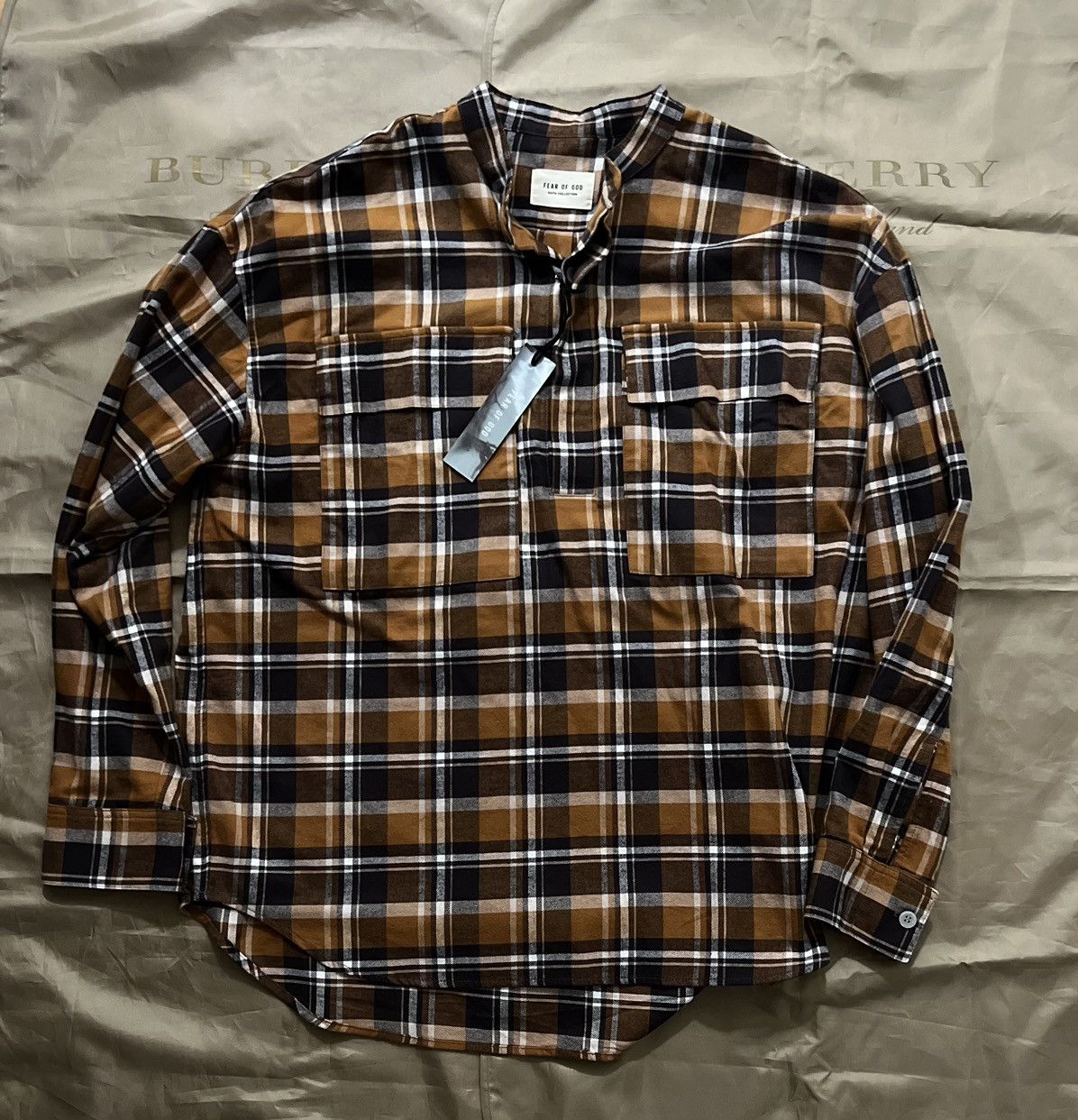 image of Fear Of God Plaid Pullover Henley Brown Size L $ 1800, Men's
