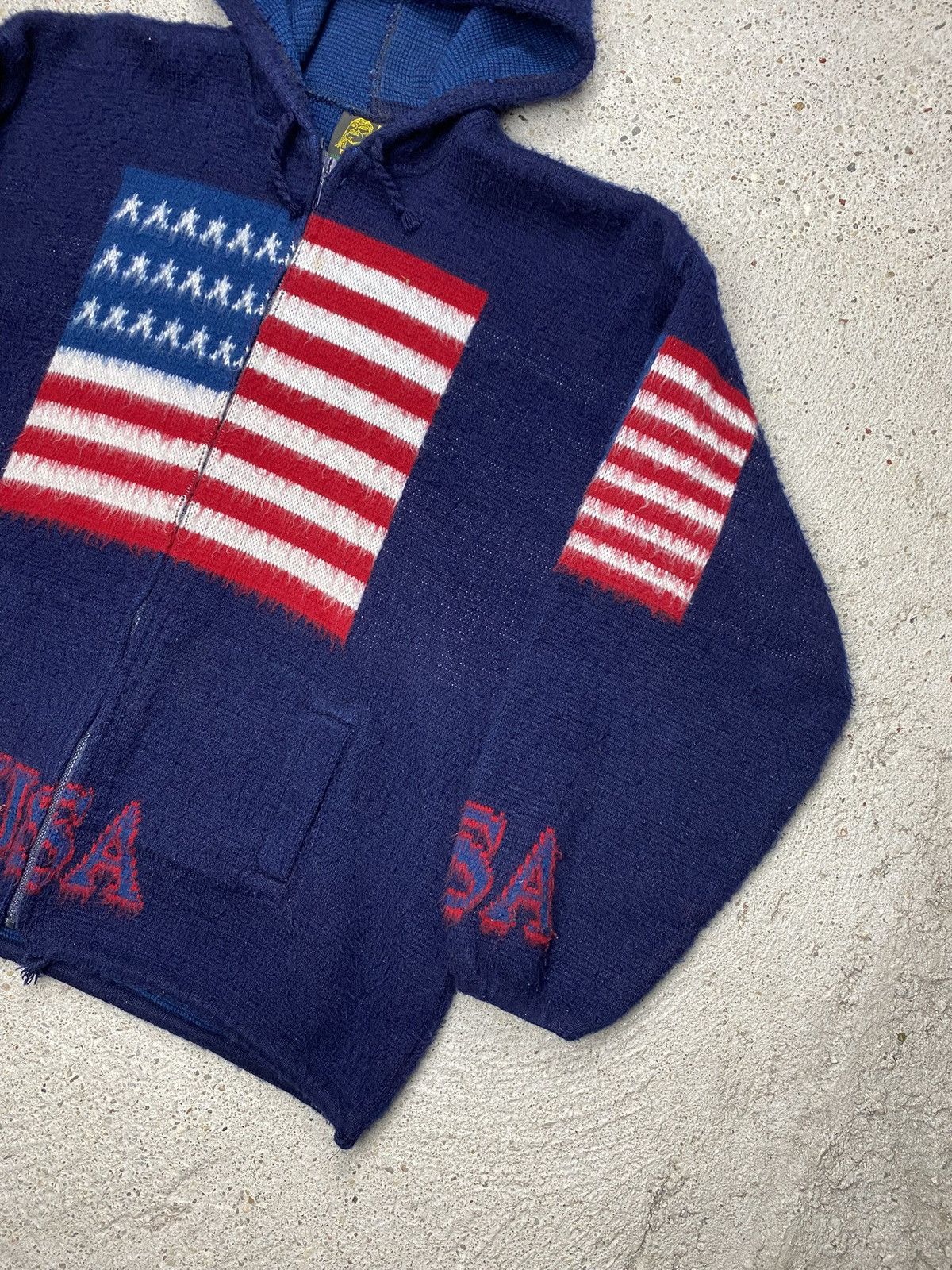 Vintage Vintage usa knitted mohair hoodie flag patriotic ovwrsized Size US L / EU 52-54 / 3 - 11 Thumbnail
