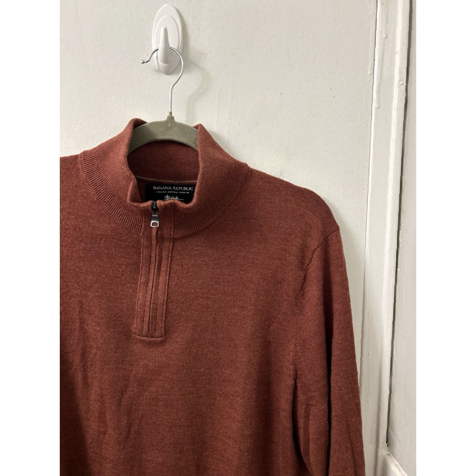 Banana Republic Banana Republic Sweater Mens Medium Orange Baruffa 100% Merino Wool 1/4 Zip L/S Size US M / EU 48-50 / 2 - 4 Thumbnail