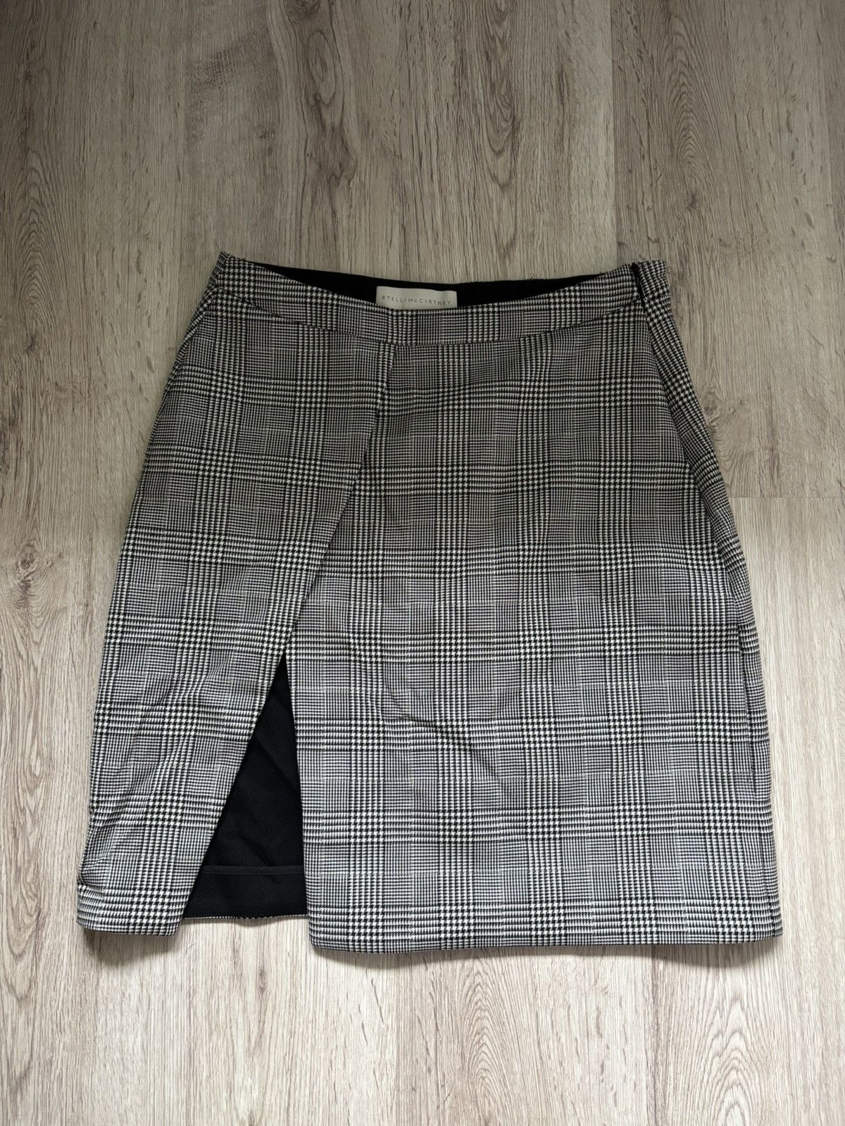 Stella McCartney Houndstooth Plaid Wool Skirt Front Slit 40