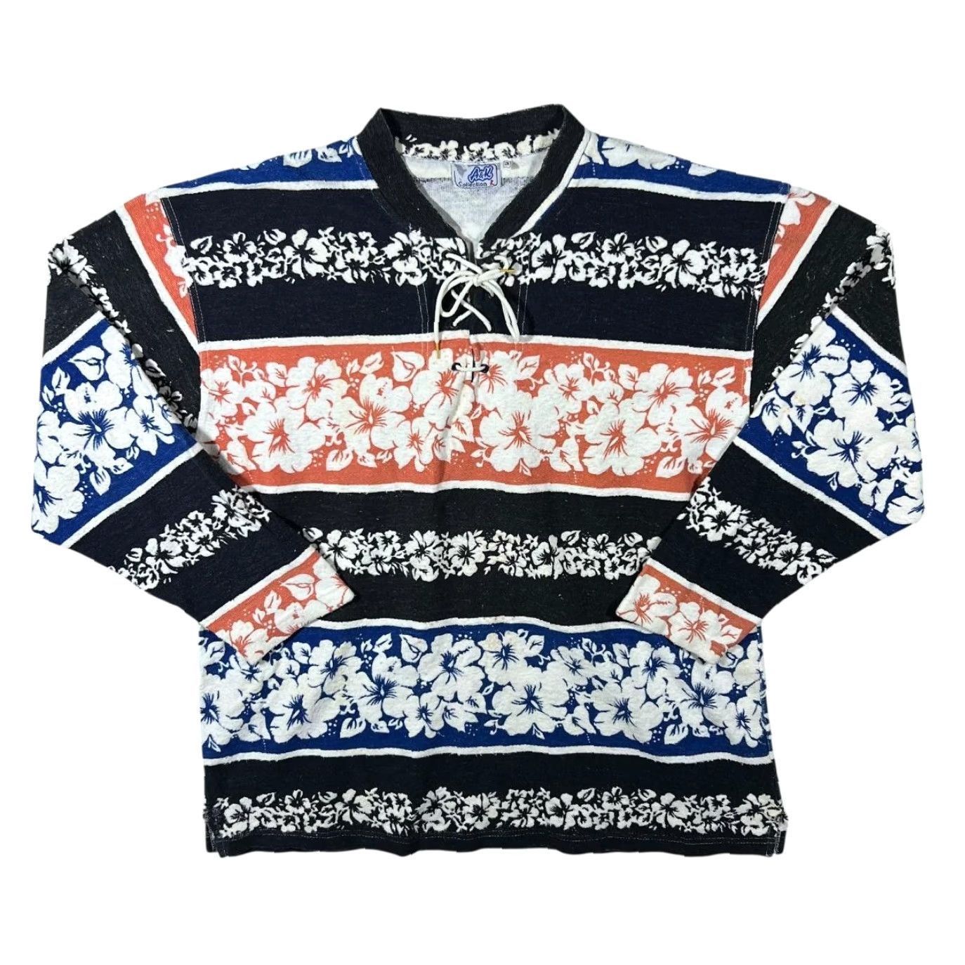 Vintage VINTAGE A&K Collection Sweatshirt Men L Multicoloured Hawaiian Floral Surfer Patterned Lace Neck Pullover Top 90s Boy Mens Size US L / EU 52-54 / 3 - 2 Thumbnail