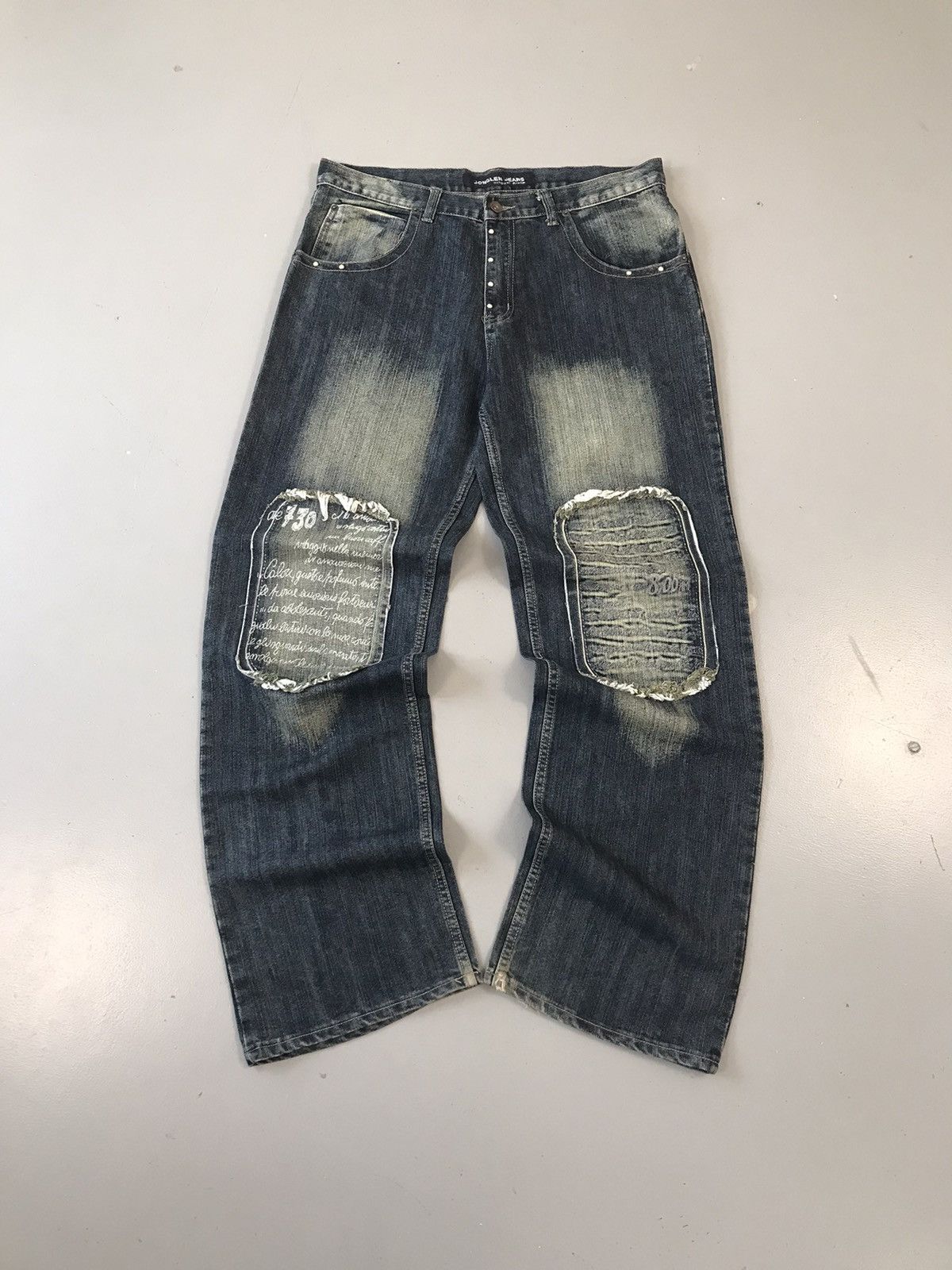 JNCO × Southpole × Vintage Vintage jonglen distressed spell out embroidered denim Size US 35 - 1 Thumbnail