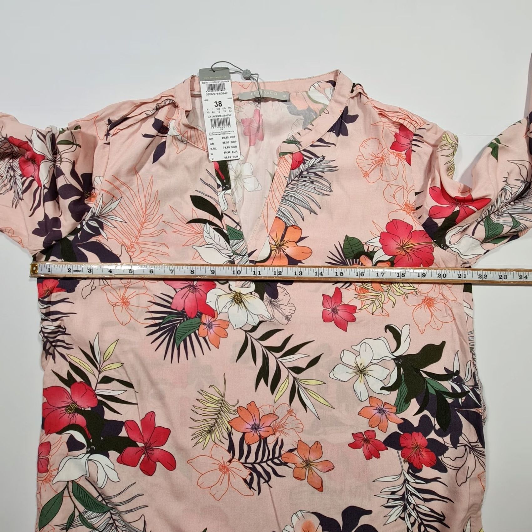CO Betty & CO Womens Blouse Pink 12 UK Floral Long Sleeves Henley Pullover Casual Travel Ladies Top Size XL / US 12-14 / IT 48-50 - 4 Thumbnail