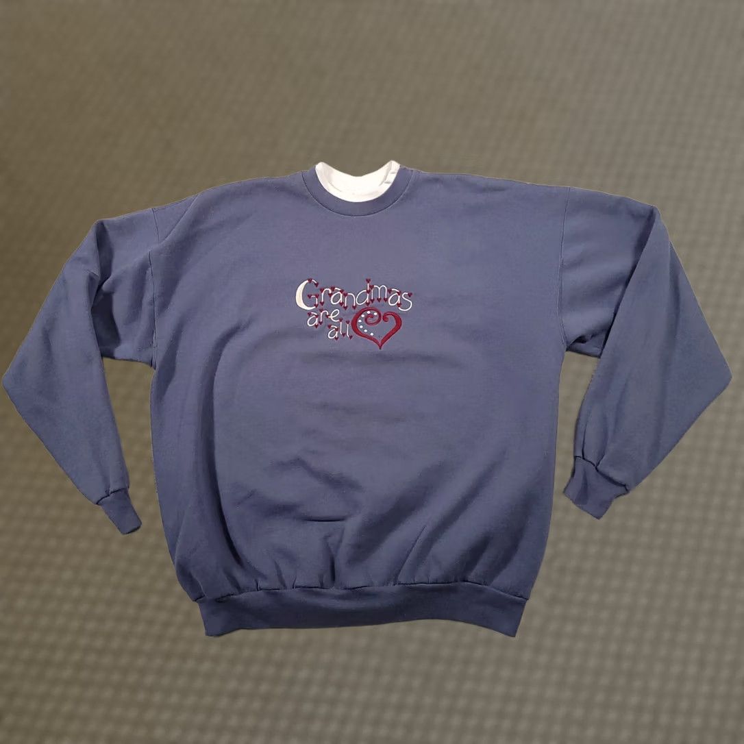 Vintage VINTAGE M&C Sportswear Grandma Crewneck Sweatshirt Embroidered Women's XL Blue Heart Shirt Women 90s Pullover Crew Neck Cotton Polyester Size XL / US 12-14 / IT 48-50 - 1 Thumbnail