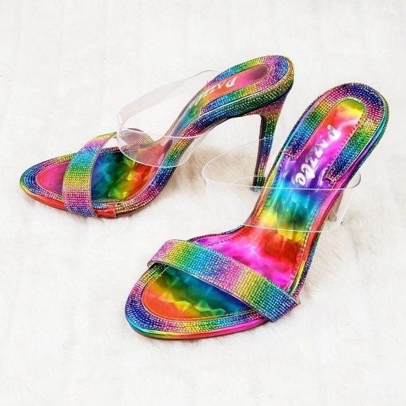 Other Lee Rainbow Hologram Rhinestone Slip On Double Strap High He Size US 11 / IT 41 - 4 Thumbnail