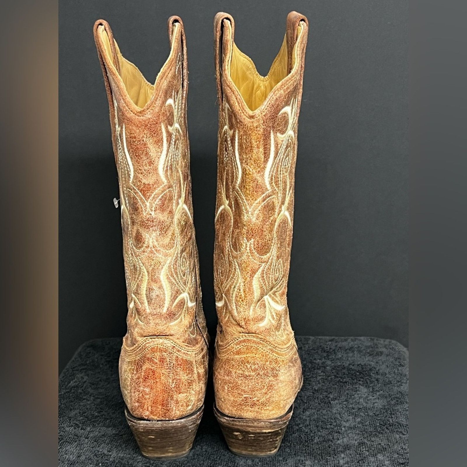 Corral Corral® Tan Cognac Embroidered Square Toe Cowboy Boots Size US 10 / IT 40 - 6 Thumbnail