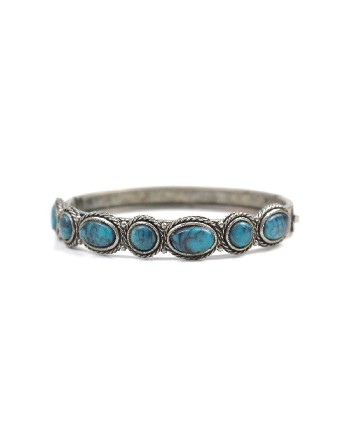 Vintage 2000S BOHO TURQUOISE CABOCHON STATEMENT HINGED BRACELET Size ONE SIZE - 1 Thumbnail