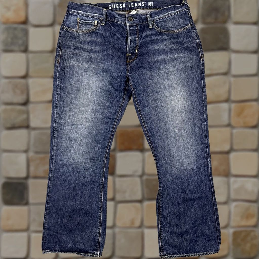 Guess Guess Jeans Falcon Mens 38x32 Dark Blue Denim Baggy - Y2K Bootcut - Low Rise - 5-Pocket - Button Zip Size US 38 / EU 54 - 1 Thumbnail