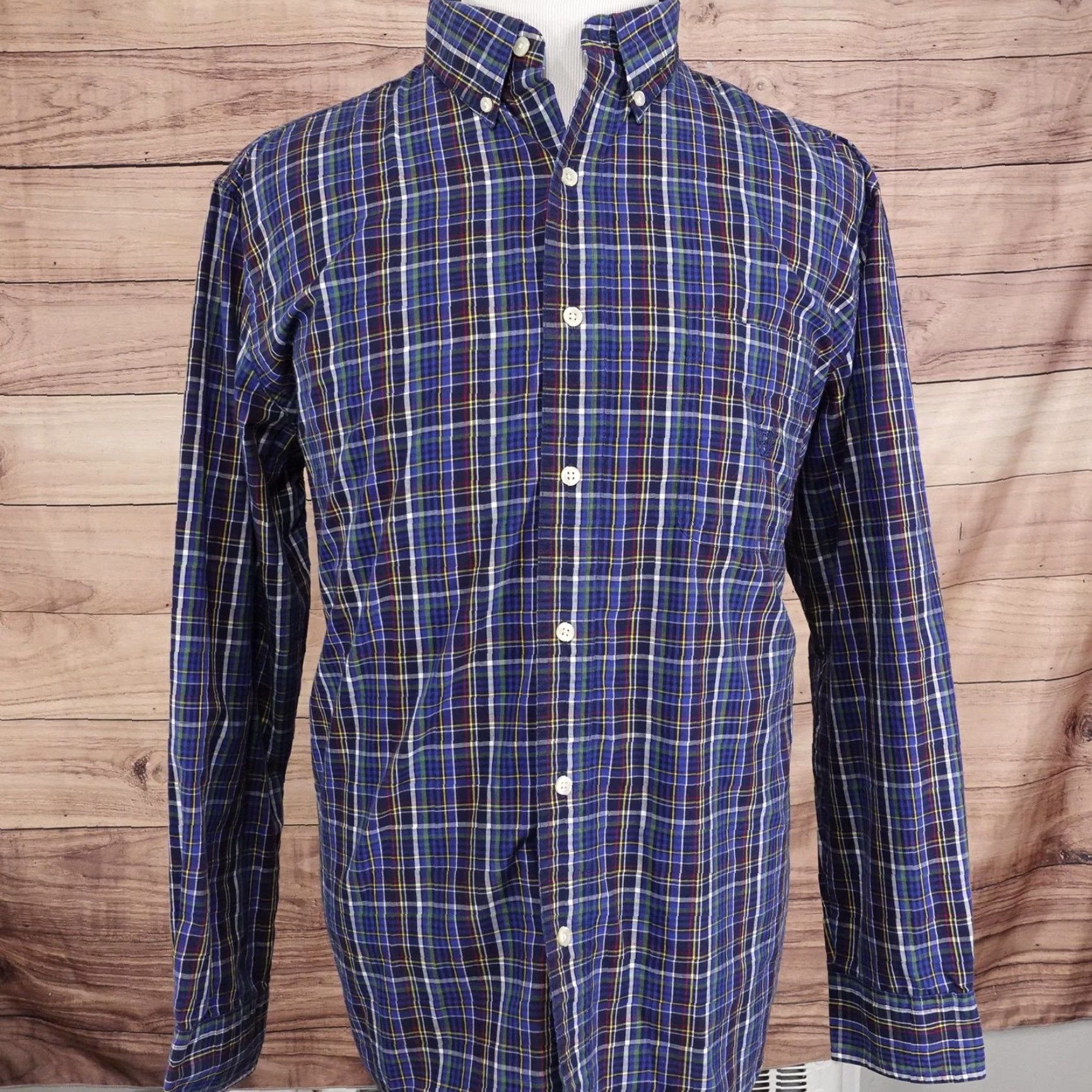 Chaps Chaps Shirt Mens XL Blue Plaid Long Sleeve Button Down Easy Care Woven Cotton Polyester Casual Size US XL / EU 56 / 4 - 4 Thumbnail