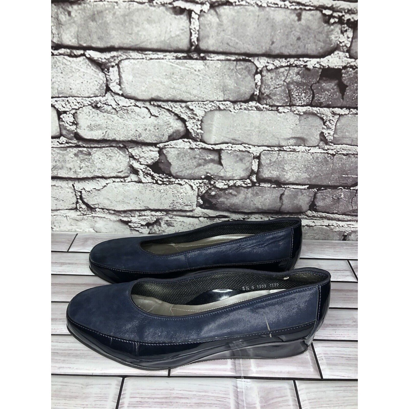 Other ARA Blue Leather Comfort Patent Wedge Pump Dress Shoes Women Size US 7 / IT 37 - 18 Thumbnail
