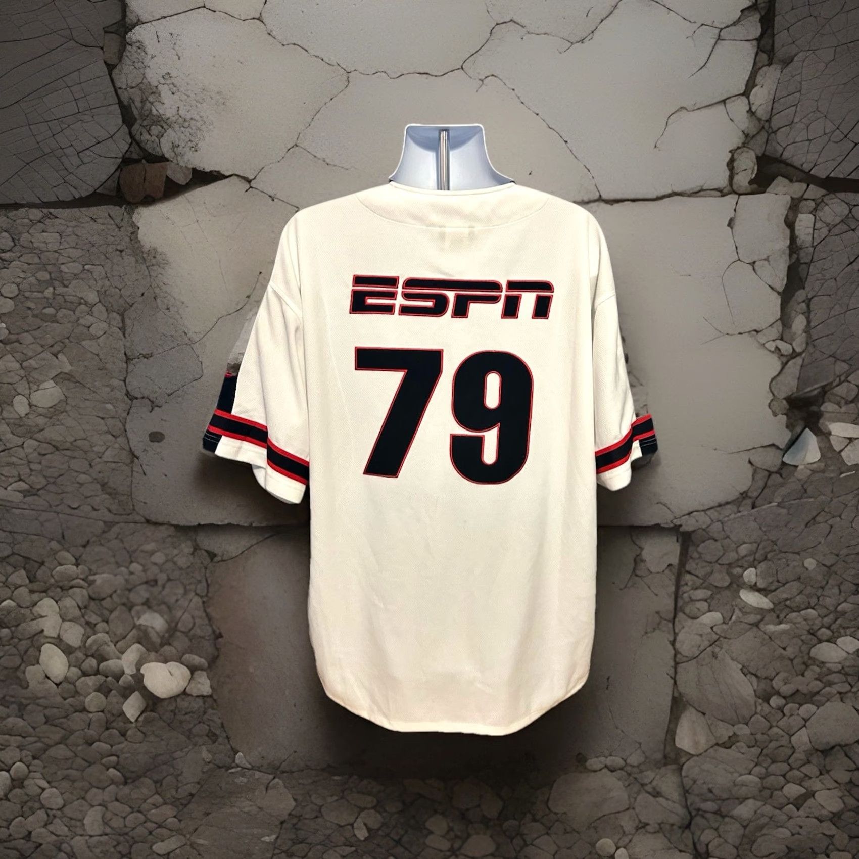Vintage ESPN Jersey Baseball Short Sleeve Men Large White Stitch ESPN Zone #79 Size US L / EU 52-54 / 3 - 4 Thumbnail