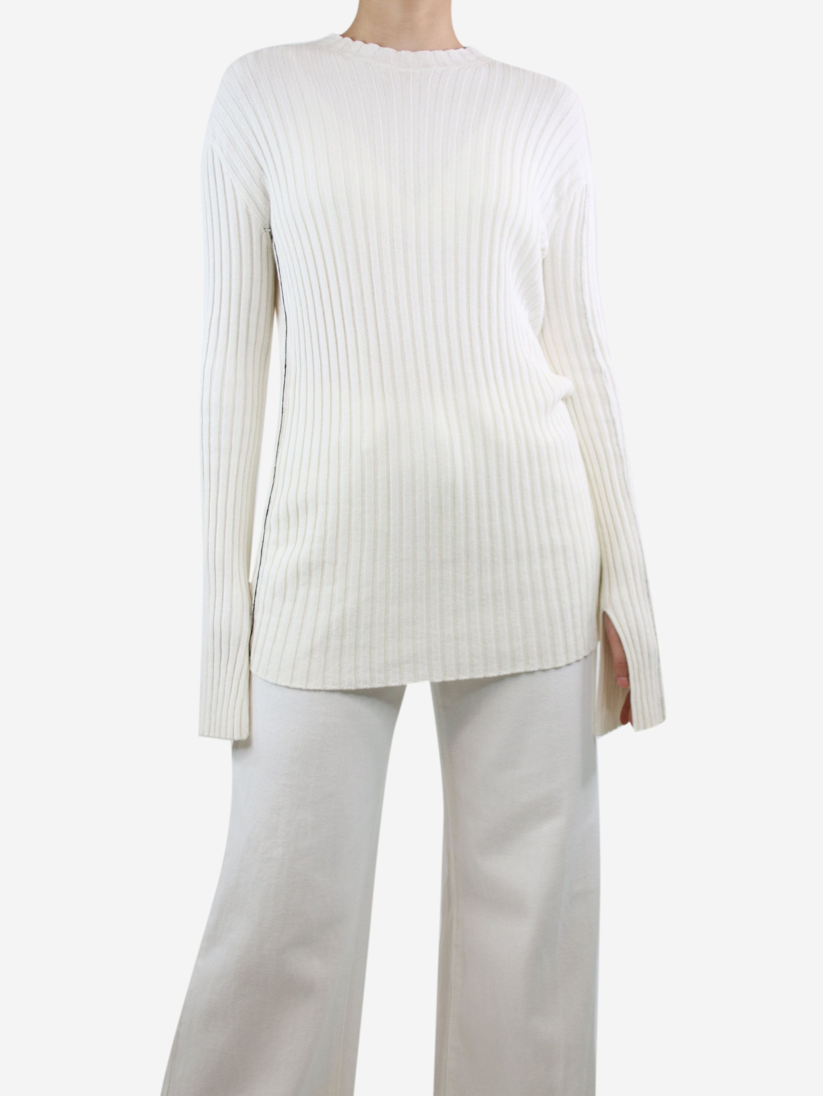 image of Celine Cream Ribbed Long Jumper - Size S, Women's