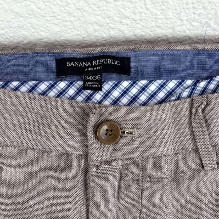 Banana Republic Banana Republic Aiden Fit Trouser Pants Men Brown 34x36 Linen Blend Size US 34 / EU 50 - 2 Thumbnail