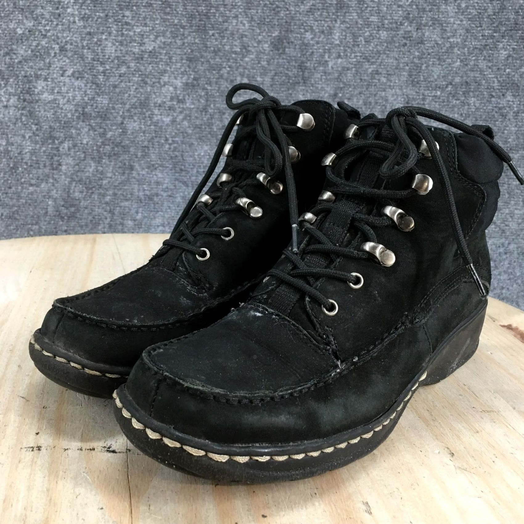 Vintage Sonoma Boots Womens 7 M Jasper Ankle Booties Black Leather Moc Toe Wedge Heels - China Size US 7 / IT 37 - 3 Thumbnail