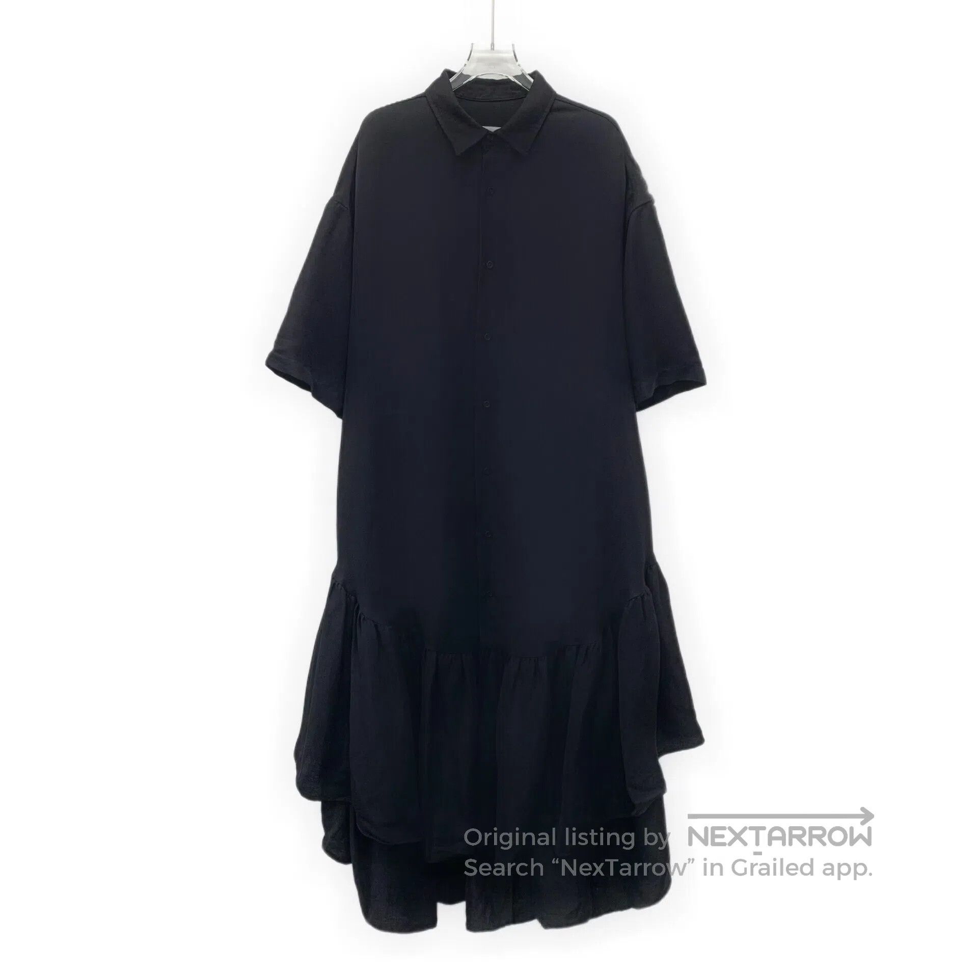 AMI Ami Black Collar Short Sleeve Irregular Hem Dress| Size XS / US 0-2 / IT 36-38 - 1 Thumbnail