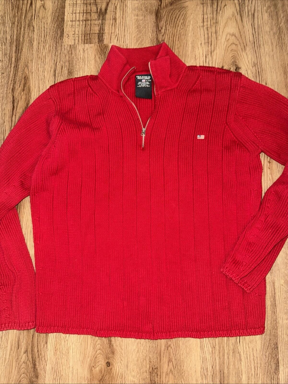 Polo Ralph Lauren Vintage Polo Ralph Lauren Sweater 1/4 Zip Knit American Flag Size US XL / EU 56 / 4 - 1 Thumbnail