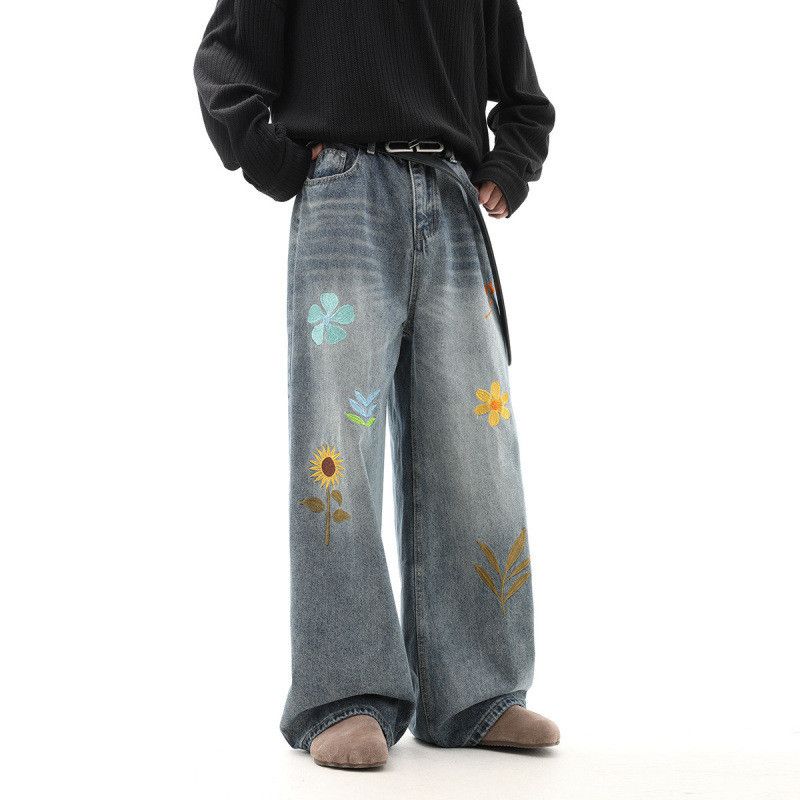 Japanese Brand Retro loose wide leg embroidered jeans Size US 32 / EU 48 - 6 Thumbnail