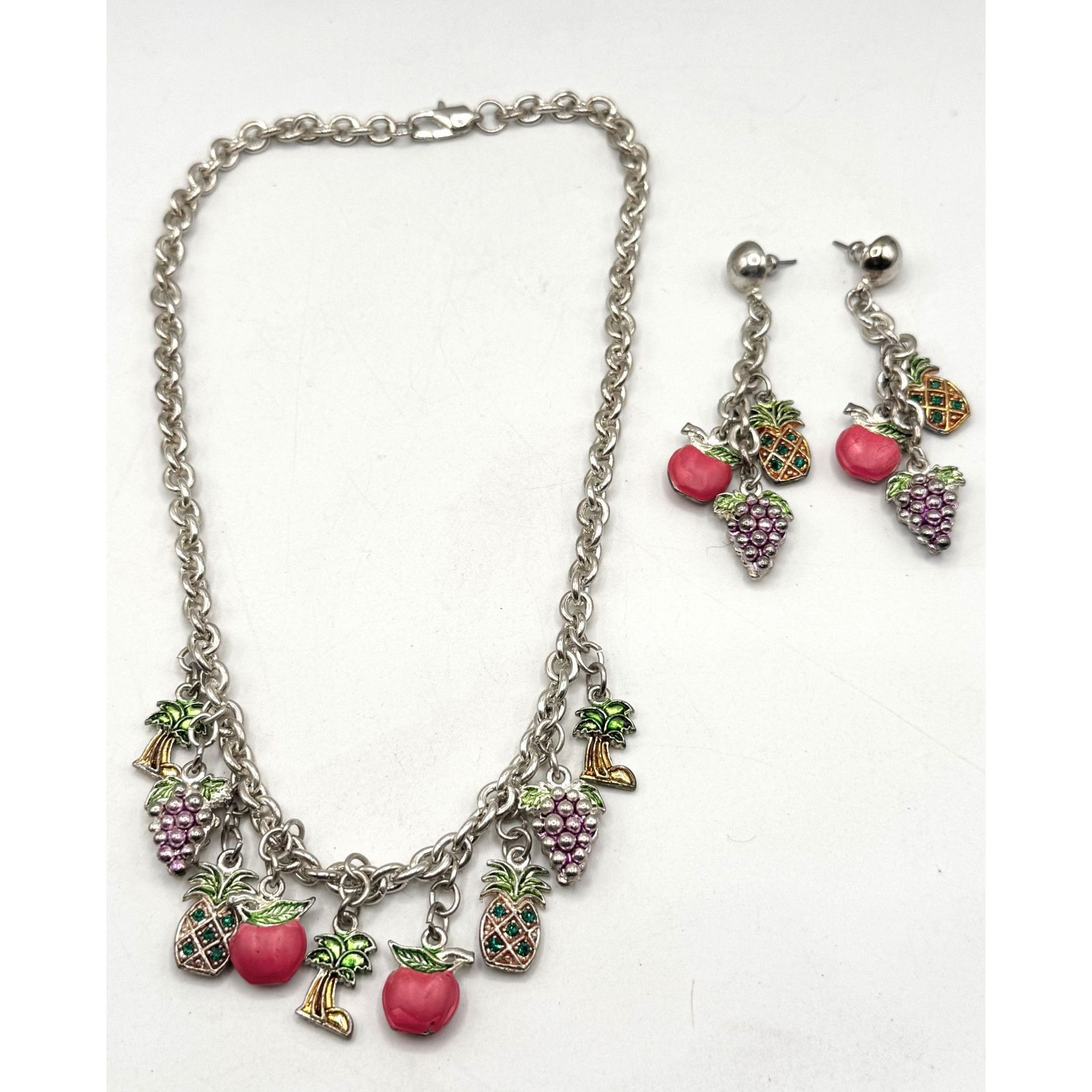 Vintage Vintage fruit pineapple palm tree charm necklace & earring s Size ONE SIZE - 2 Thumbnail