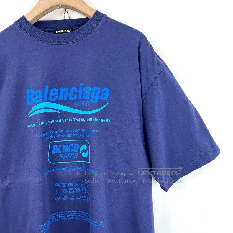 Balenciaga Blue Eco-Friendly Letter Slogan Short Sleeve