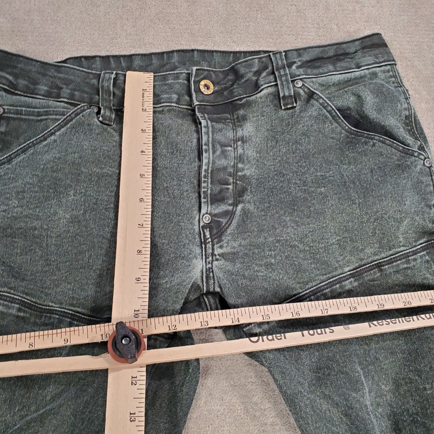 G-Star Mens G Star Raw Jeans 33x30 Green Slim Straight Leg Denim Waxed Cotton Blend Solid 3D Logo Pockets Stretch Regular Size US 33 - 5 Thumbnail