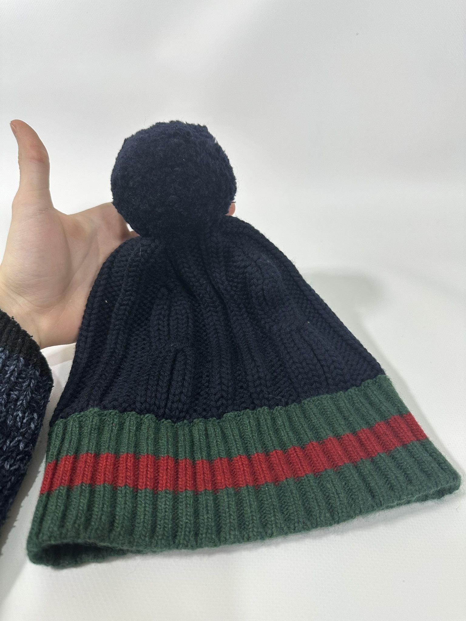 Gucci Gucci Beanie Winter Hat Knit Web Logo Pompom Dark Navy Size ONE SIZE - 10 Thumbnail