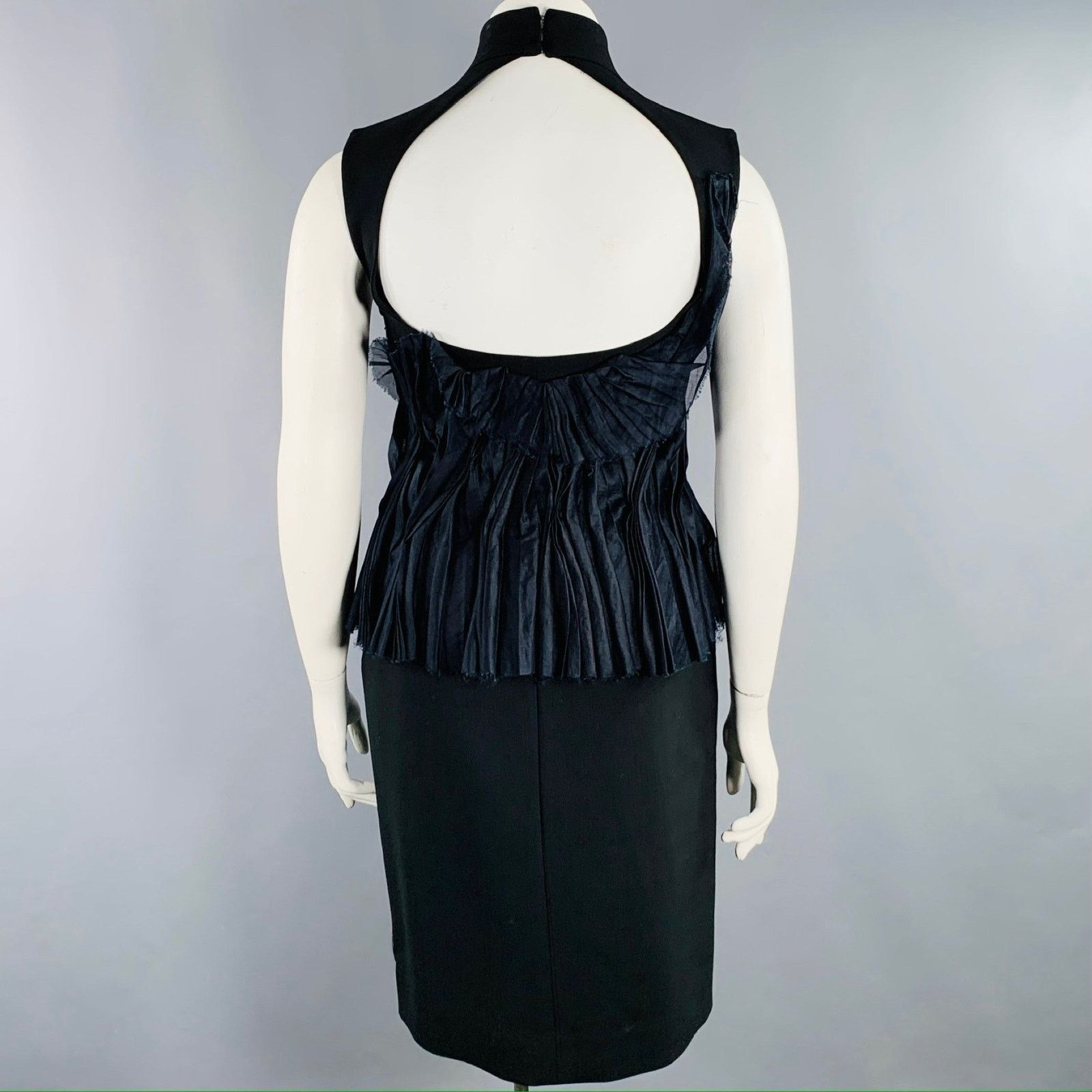Brioni Black Mercerized Cotton Ruffled Open Back Cocktail Dress Size L / US 10 / IT 46 - 4 Thumbnail