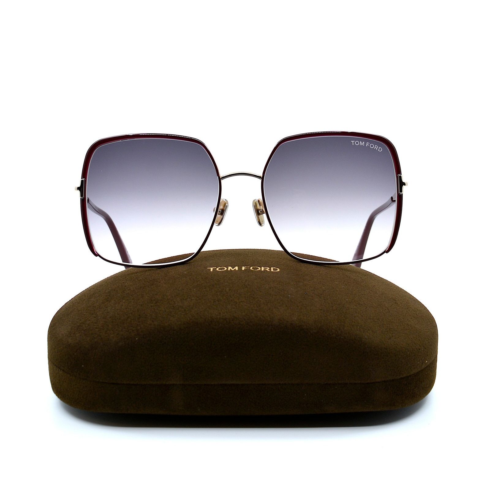 Tom Ford TOM FORD RAPHAELA TF1006 69W GOLD BURGUNDY SMOKE SUNGLASSES Size ONE SIZE - 12 Thumbnail