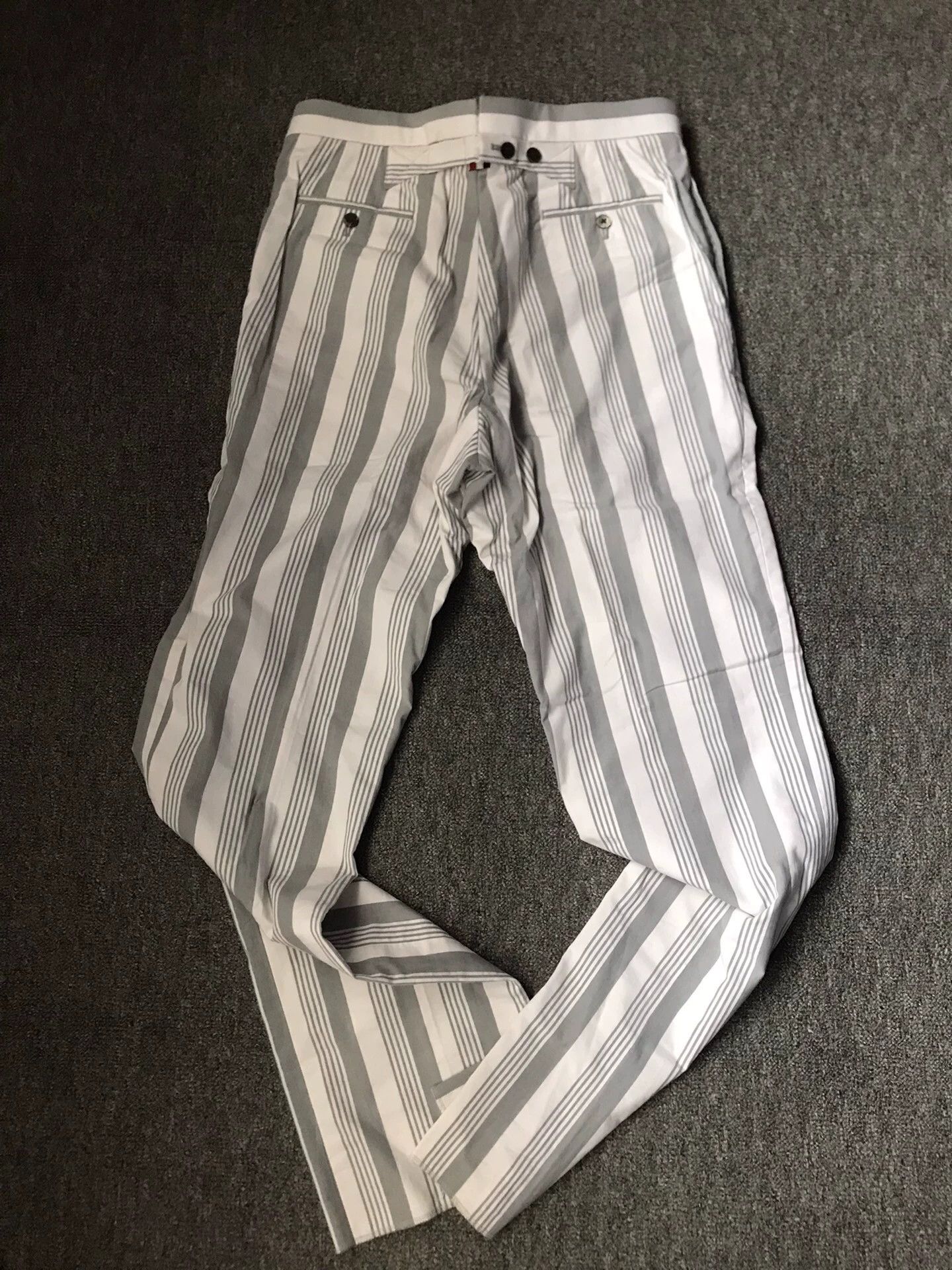 Thom Browne TB New Size 2 Gray & White Vertical Striped Chinos Size US 30 / EU 46 - 2 Thumbnail