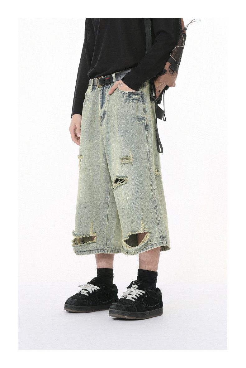 Vintage Men's Street Distressed Denim Shorts with Irregular Rips Size US 32 / EU 48 - 3 Thumbnail