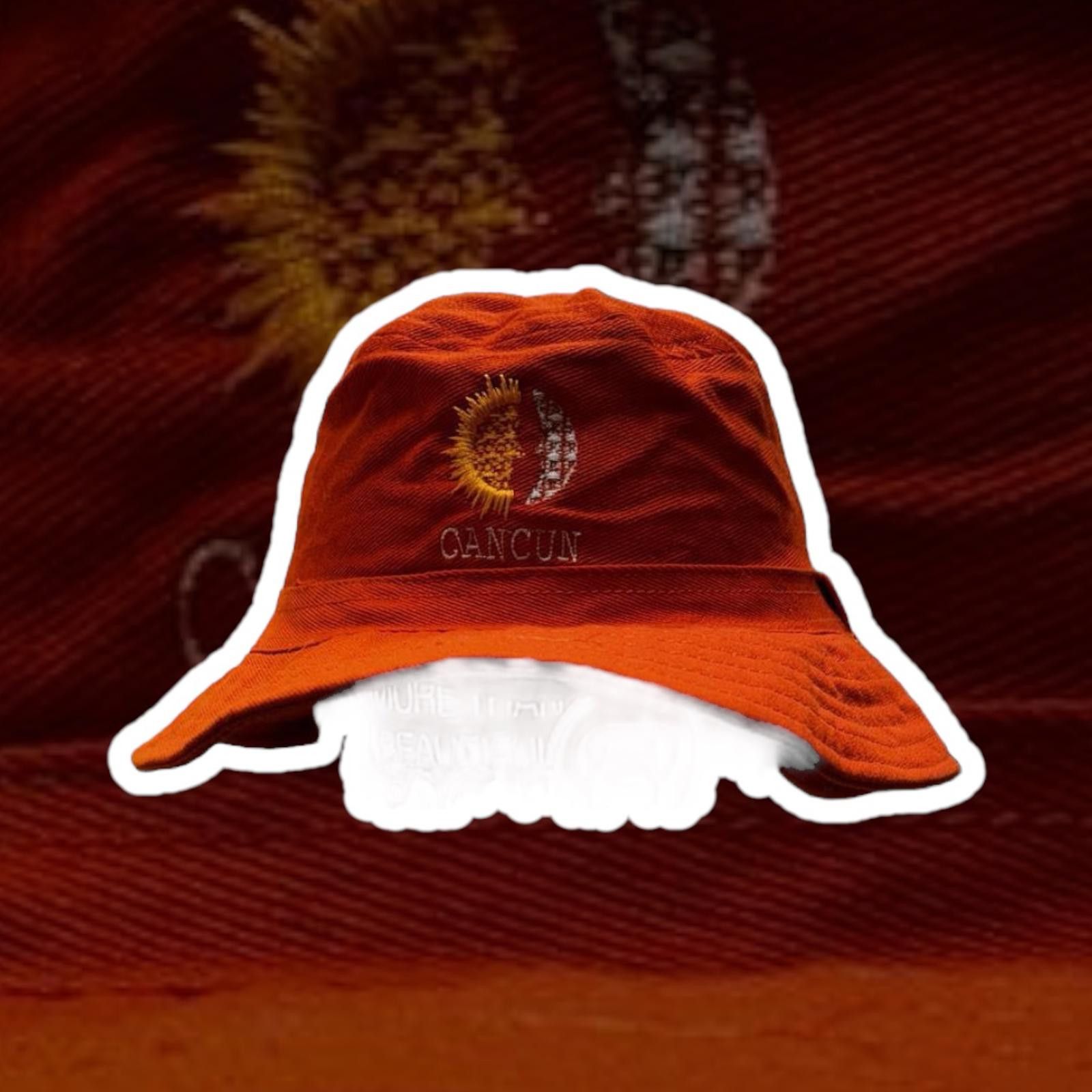 Designer JFL Bordados Cancun Embroidered Orange Bucket Hat Size ONE SIZE - 1 Thumbnail