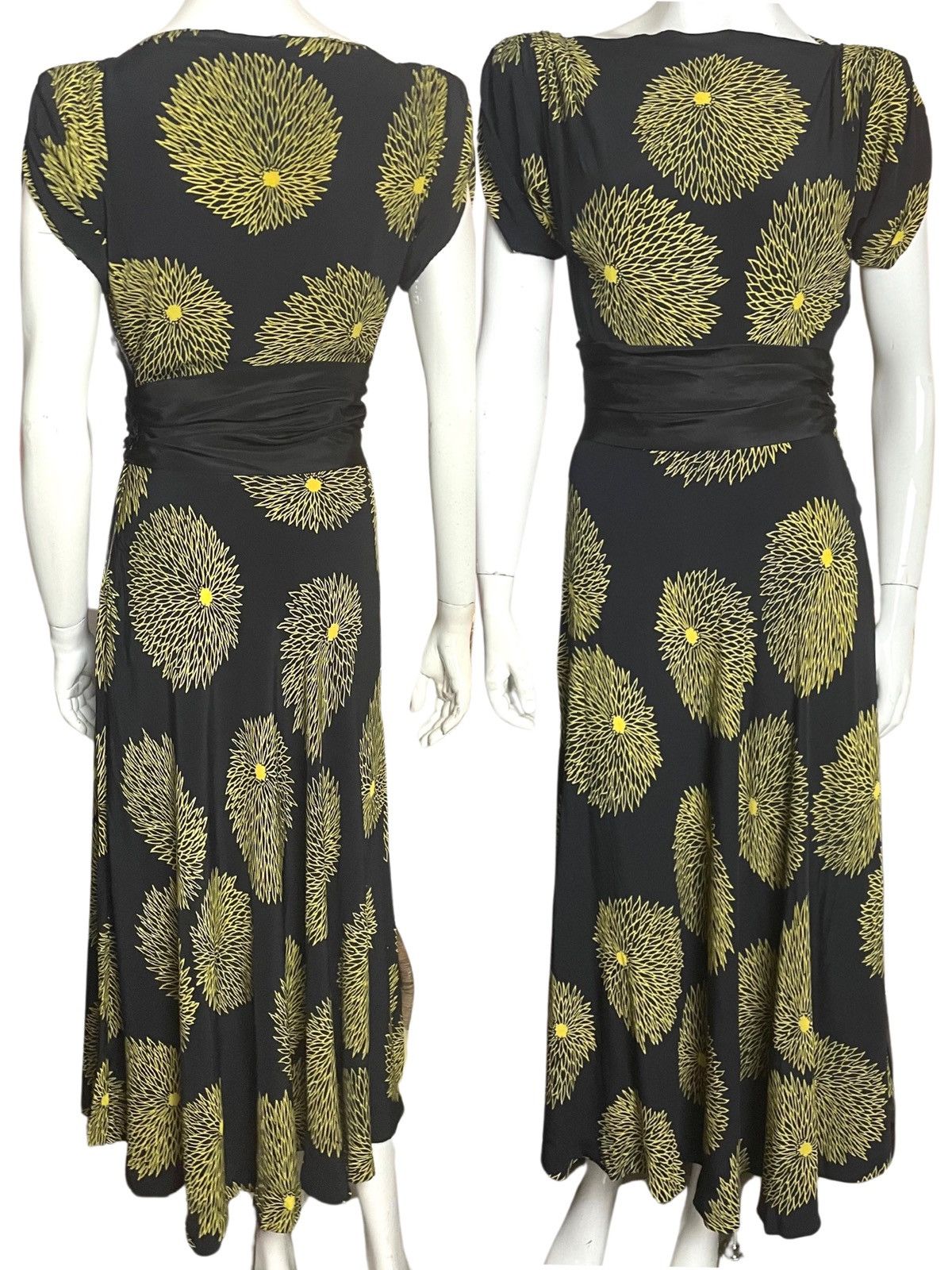 image of Vintage 1940S Silk Black Yellow Long Dress Frank Starr, Women's (Size XS)