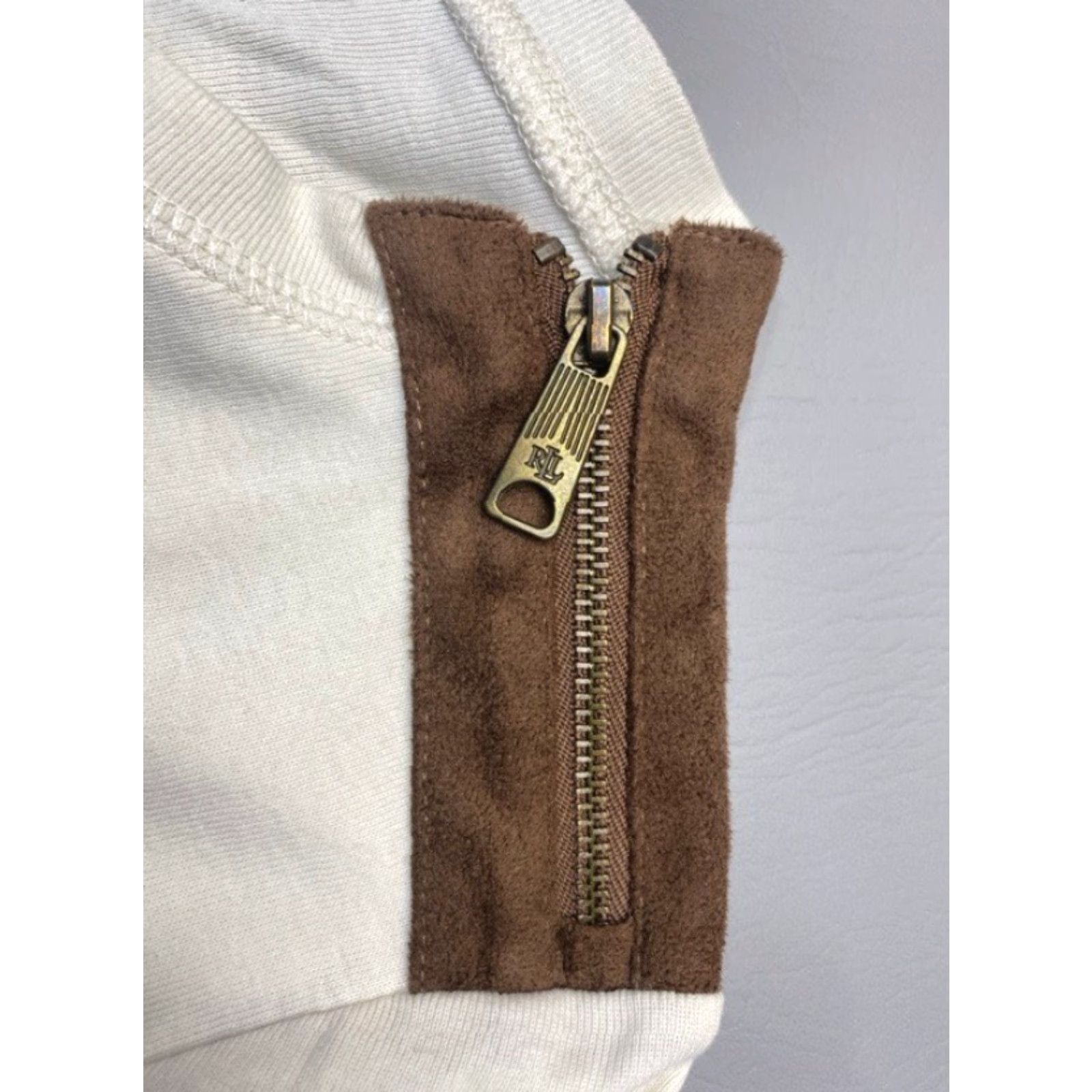 Ralph Lauren Lauren Ralph Lauren Shirt Top Medium Cream Long-Sleeve Elbow Pad Shoulder Zip Size M / US 6-8 / IT 42-44 - 7 Thumbnail