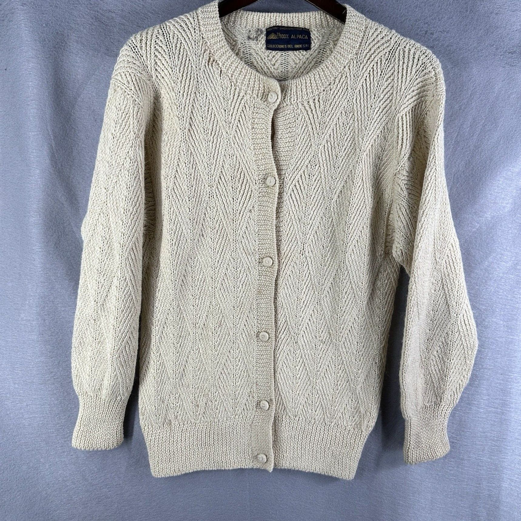 Vintage VINTAGE Hand-Knit 100% Alpaca Sweater Ivory Womens Medium Pullover Crew Neck Long Sleeve Boho Classic Size M / US 6-8 / IT 42-44 - 2 Thumbnail