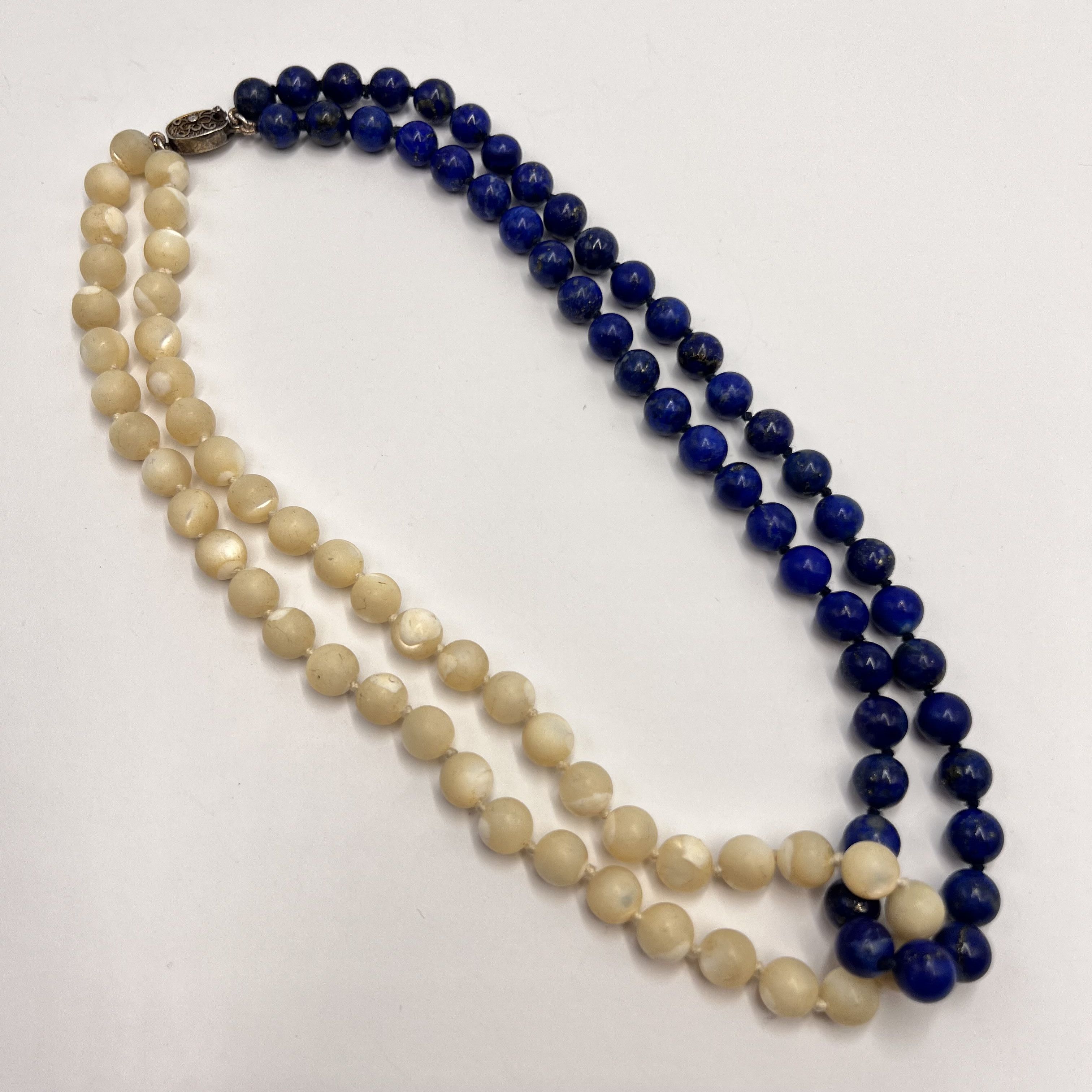 Vintage Vintage Lapis Lazuli & Mother of Pearl Bead Necklace 43cm Size ONE SIZE - 8 Thumbnail