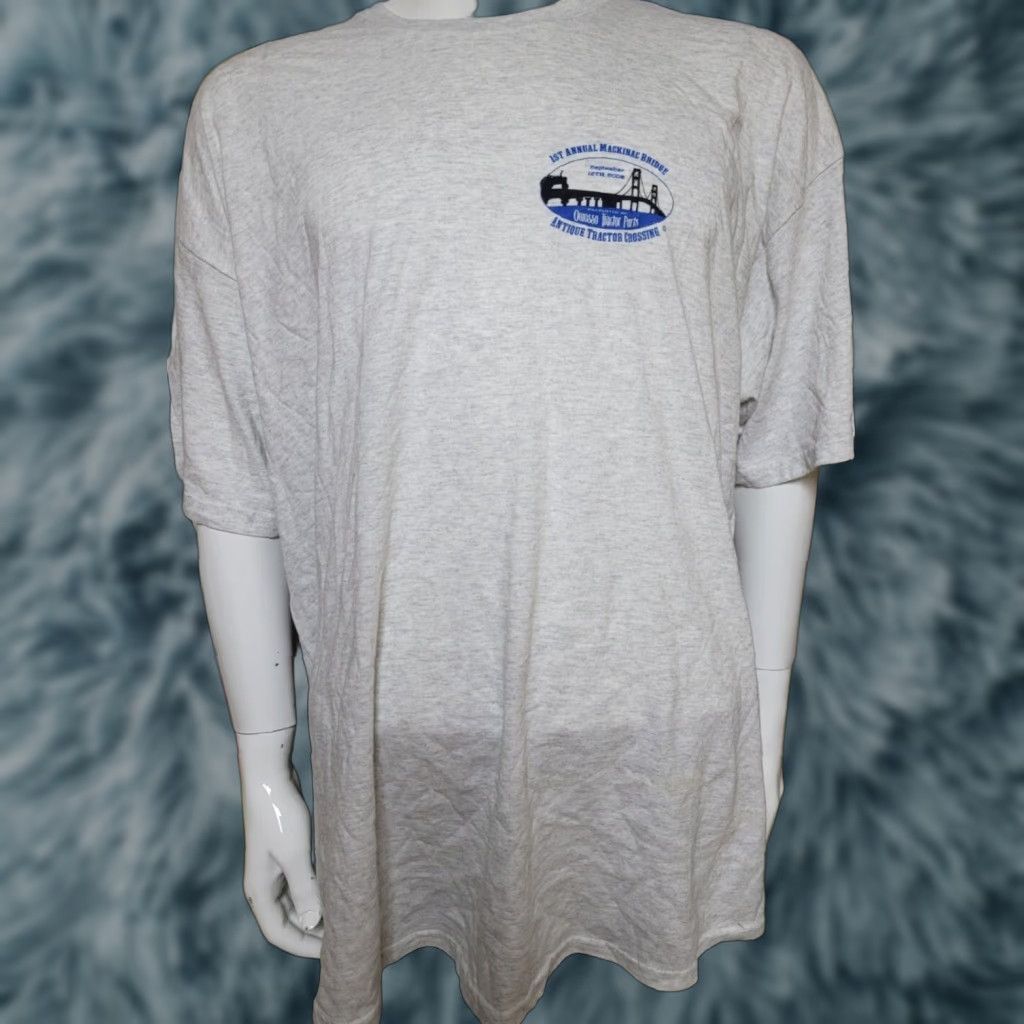 Gildan Mackinac Bridge Antique Tractor Crossing T Shirt 2XL Gray Gildan Men Front Back Graphic Tee 2008 1st Annual 90s? Size US XXL / EU 58 / 5 - 1 Thumbnail